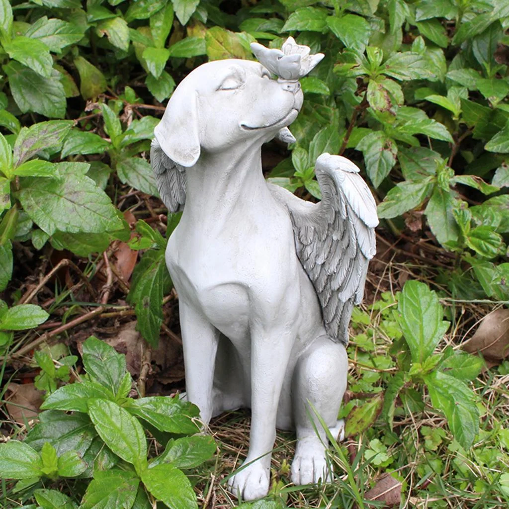 Statue, Super Cute Dog with Angel Wing Resin Garden Ornament Memorial