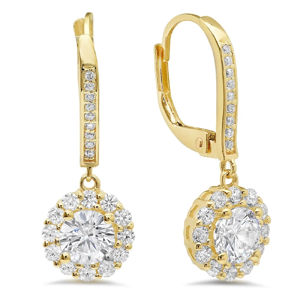 Clara Pucci 2.235Ct Simulated Clear Round Cut Lever Back Drop Dangle Earrings For April