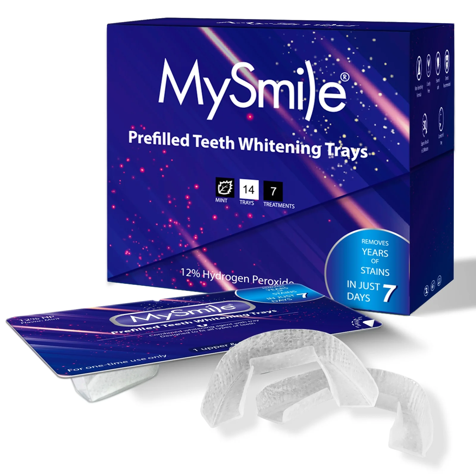 MySmile 14PC Teeth Whitening Trays - 12% Hydrogen Peroxide Teeth Whitening Gel Cool Mint Flavor, 7 Treatment