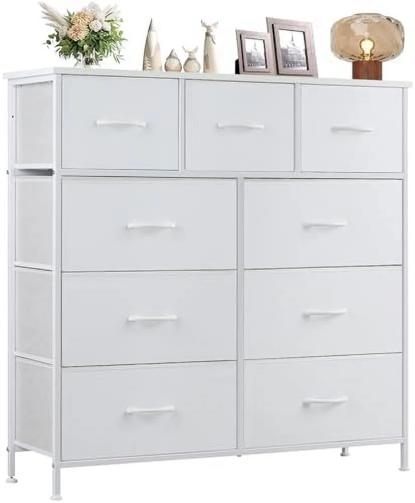 JYHOME Dresser with 9 Drawers   Unit Organizer Chest for Clothes  Tall Dressers & Chests of Drawers for Bedroom  Hallway  Living Room  Closet  & Dorm  - Steel Frame  Wood Top