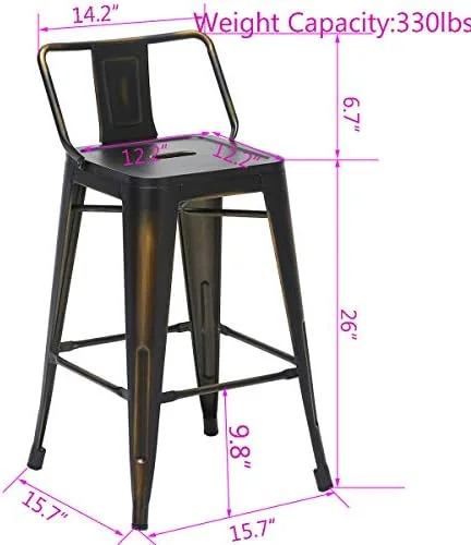 HBBOOMLIFE Changjie  Metal  Stools Set of 4 Distressed Industrial Counter  Stool with Backs Bistro Cafe Barstools(26 inch  Distressed White)