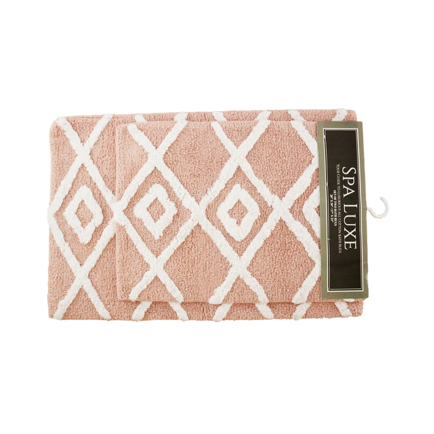 Arkwright Spa Luxe 2-Piece Bath Rug Set, 17x23 & 20x30, Criss-Cross Pattern, Cotton with Latex Backing, Rose Smoke Color