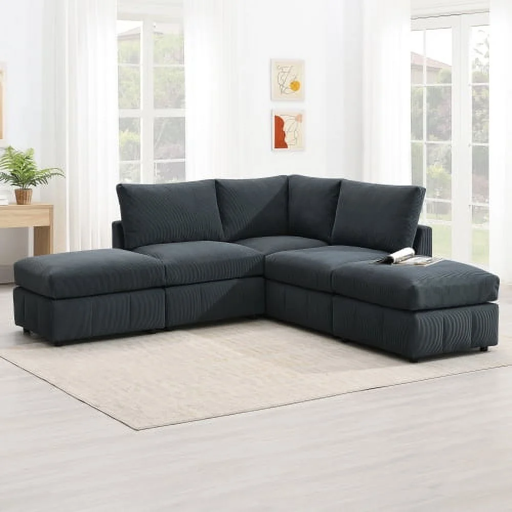 JHOOTUUO [VIDEO provided][New]93”Modern Sectional Sofa with Vertical Stripes 5-Seat Armless Couch Set with Convertible Ottomans Various Combinations L-Shape Indoor  for Living Room Apartm