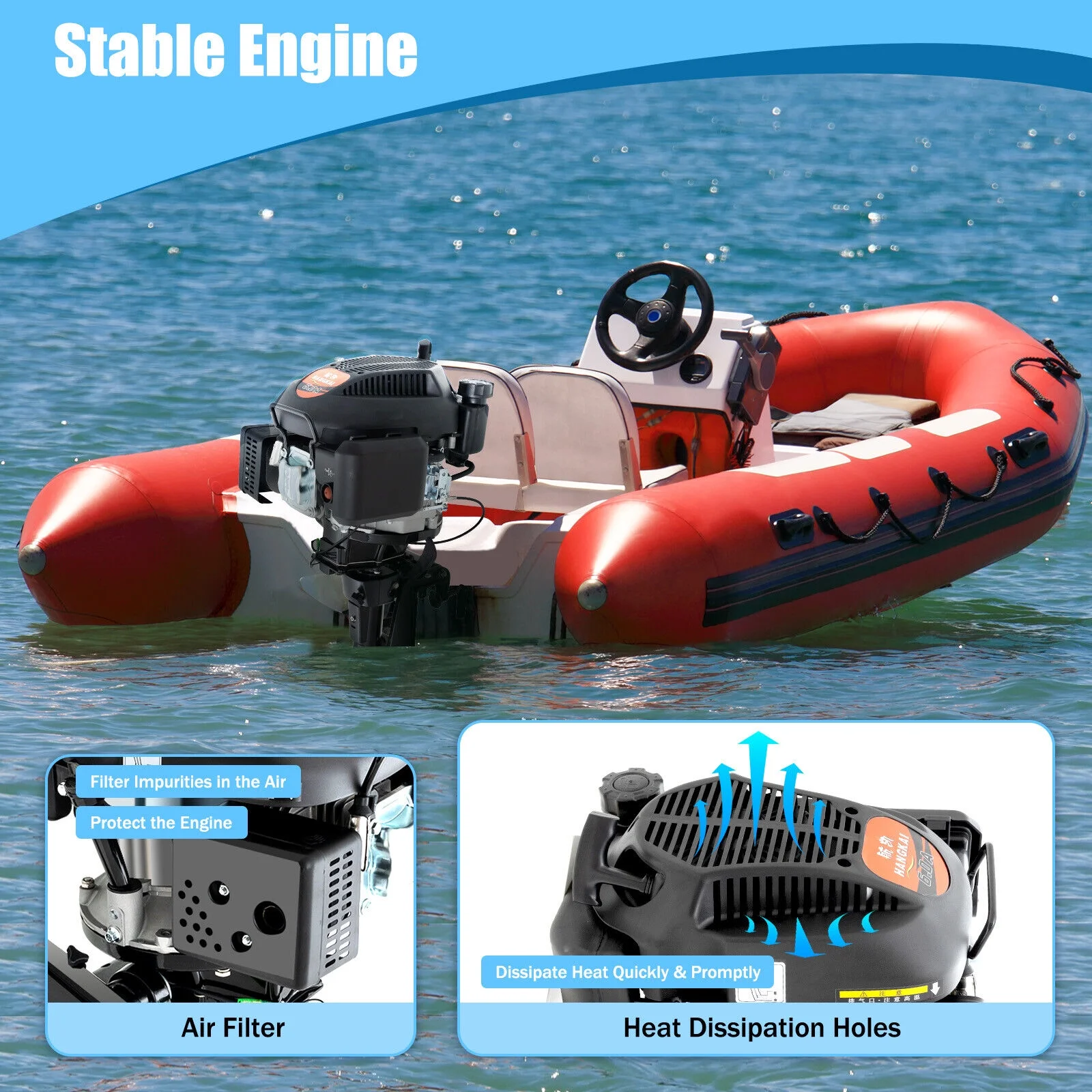 HANGKAI 6 HP 4 Stroke Heavy Duty Outboard Motor Boat Engine Air Cooled System