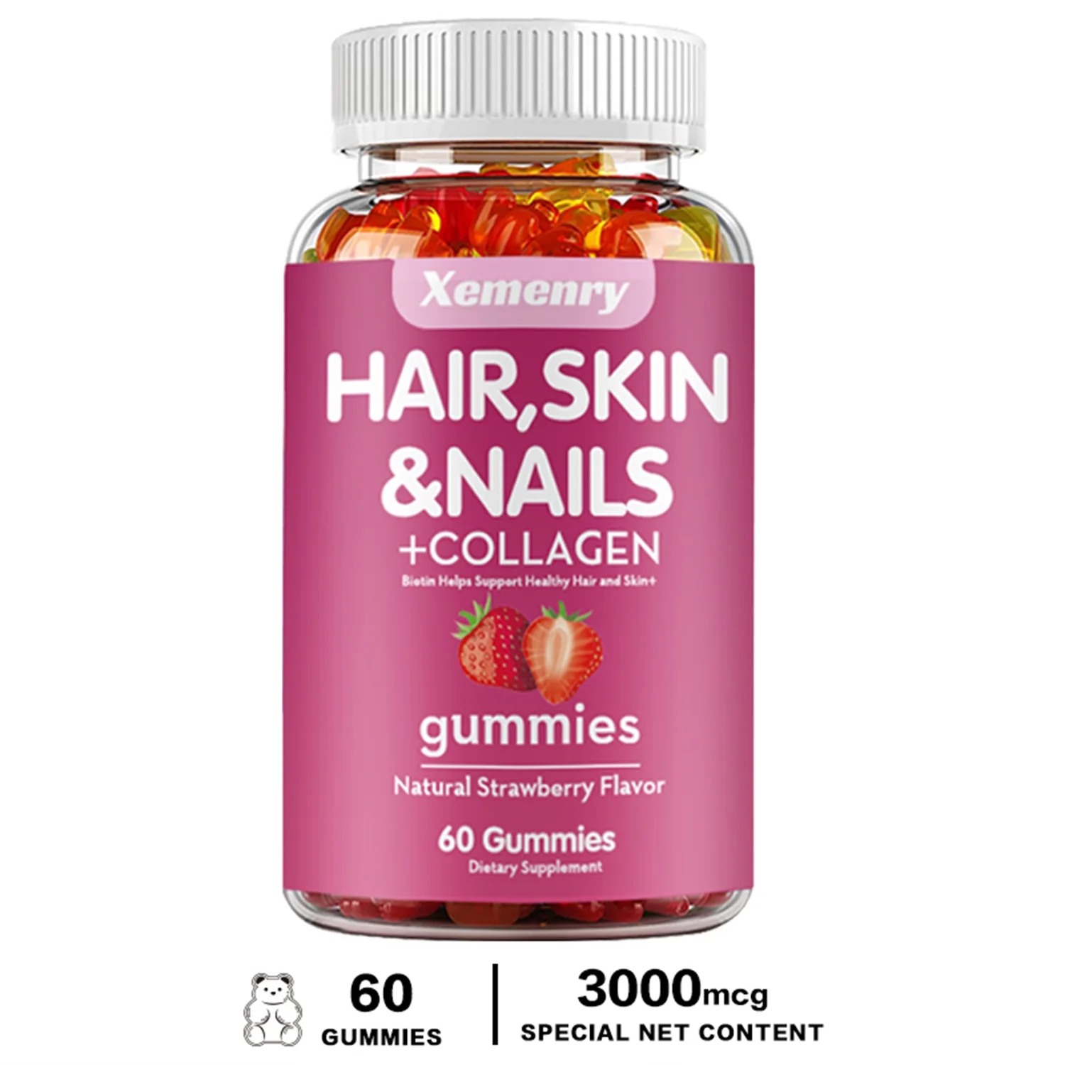Xemenry Hair, Skin and Nails Gummies-with Biotin,Collagen-Suitable for Hair,Nails,Skin(30/60/100pcs)