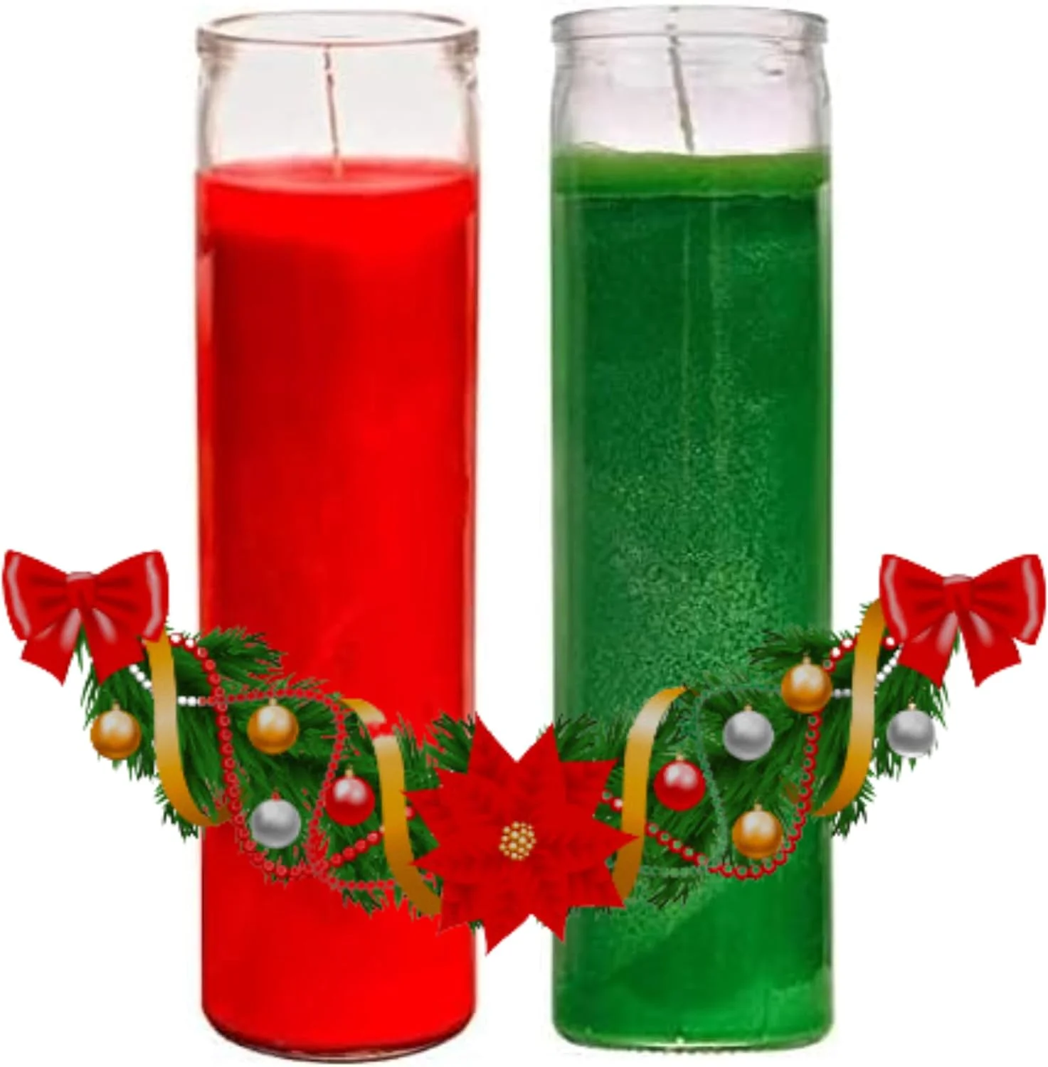 Prayer Candles - Wax Candles (2 Pc) Red Green Great For Sanctuary, Vigils And Prayers - Unscented Glass Candle Set - Indoor Outdoor - Spiritual Religious Church - Jar Candles