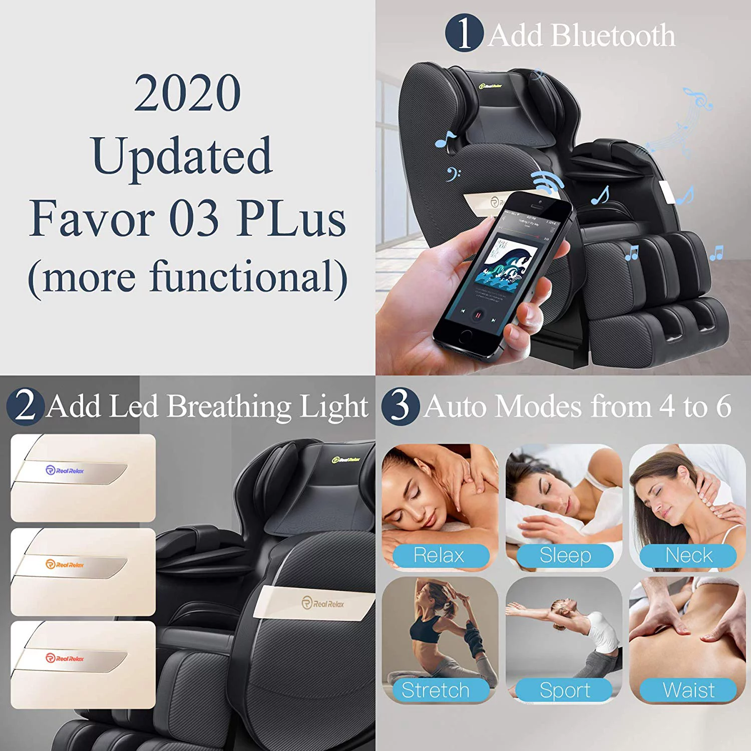 Real Relax Massage Chair, Full Body Zero Gravity Shiatsu Recliner with Bluetooth and Led Light, Black
