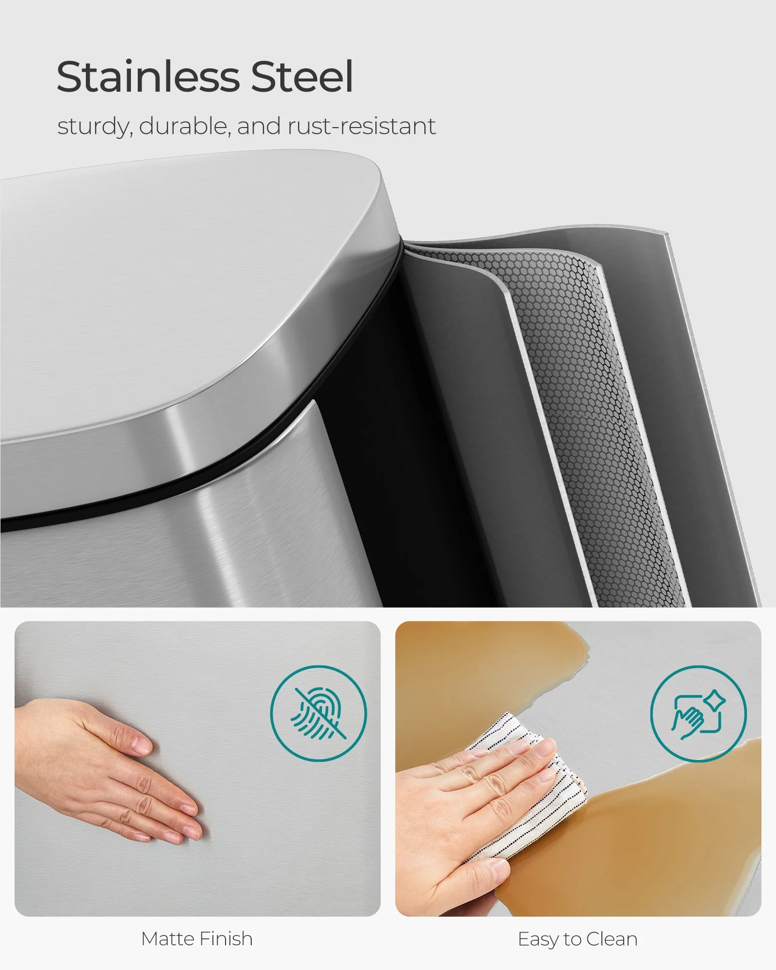 Songmics 8 Gallon Kitchen Trash Can with Lid Stainless Steel Garbage Can Recycling Rubbish Bin Silver