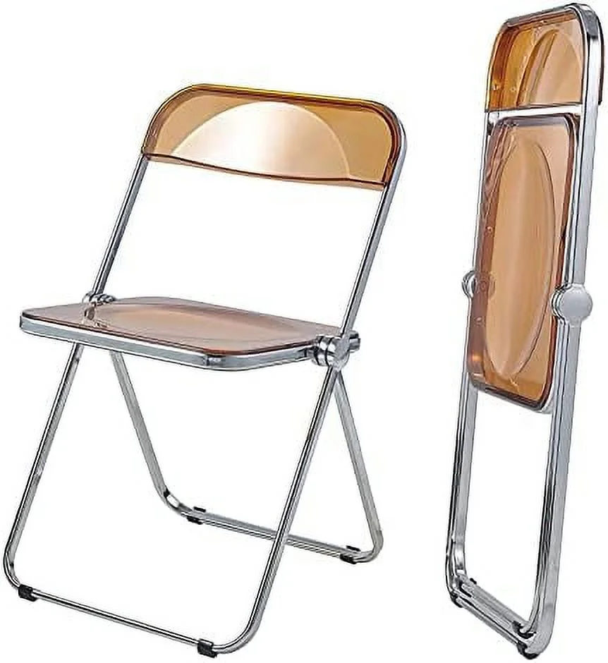 HYHBIBOOM Stackable Folding Plastic Chairs Clear Smoky Gray Blue Pink - 330 LB Weight Capacity Living Room Saving Space Easy To Carry Dining Visitor Conference Temporary Seat ( Color   )