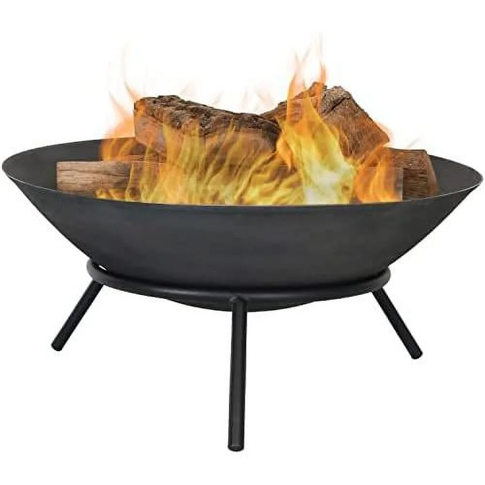 Cast Iron Wood-Burning Bowl With Portable Stand - Black Steel Finish