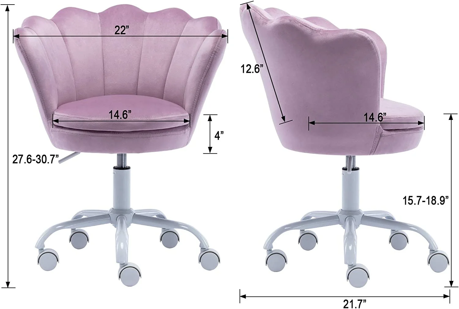 Cute Kids Desk Chair,Velvet Bedroom Chair Adjustable Child Computer Chair Swivel Shell Vanity Chairs for Girls Bedroom/Study Room, Light Purple