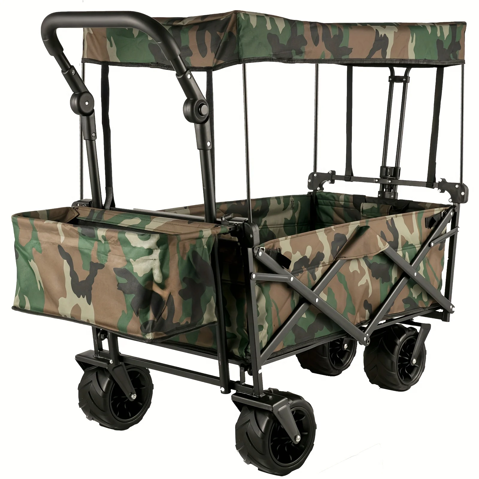 DFSDFGF32 Collapsible Wagon Cart, Folding Utility Garden Cart with Removable Canopy 600D Oxford Cloth,Wide Large All Terrain Wheels,Adjustable Handles Beach Cart for Camping