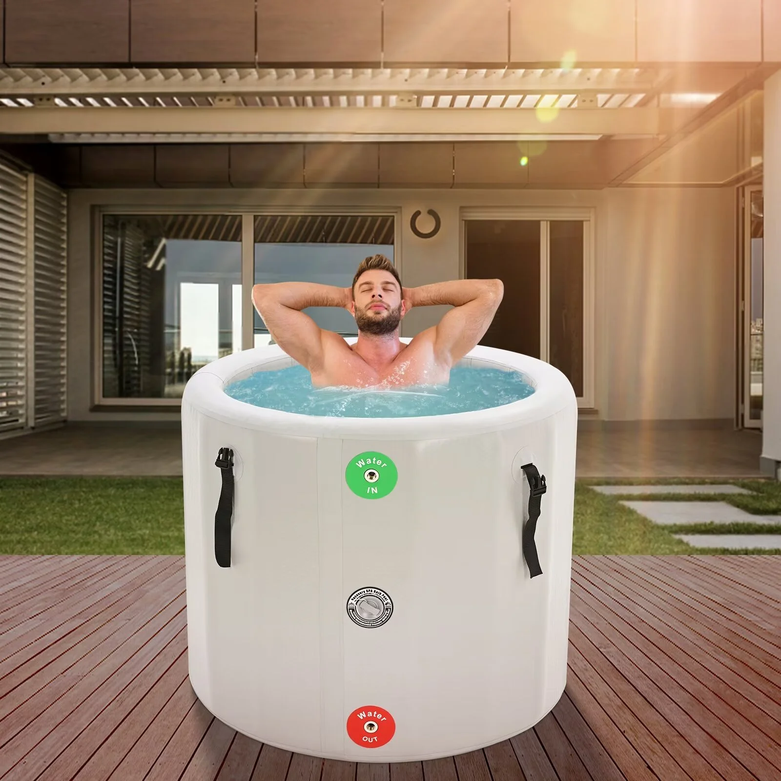 MOPHOTO Ice Bath Tub 185 Gal, Inflatable Oval Ice Bath Cold Plunge Tub for Athletes, Freestanding Soaking Tub, PVC Insulated Lid, Hand Pump and Repair Kit Included, Water Chiller Compatible