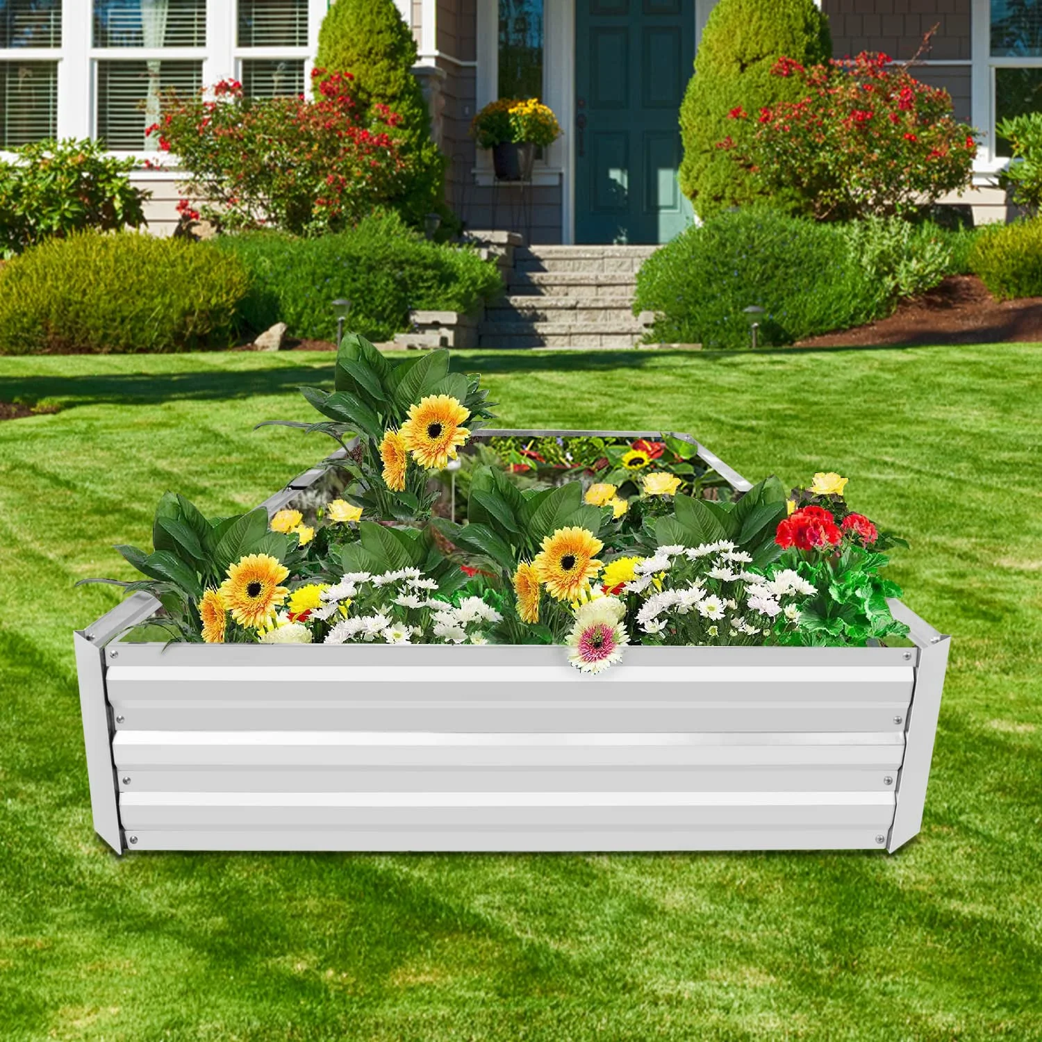 Galvanized Garden Bed, 8x4x1ft Outdoor Raised Garden Bed for Vegetables Flowers And Herbs Planter Boxes Large Galvanized Steel Raised Bed Kit, Silver