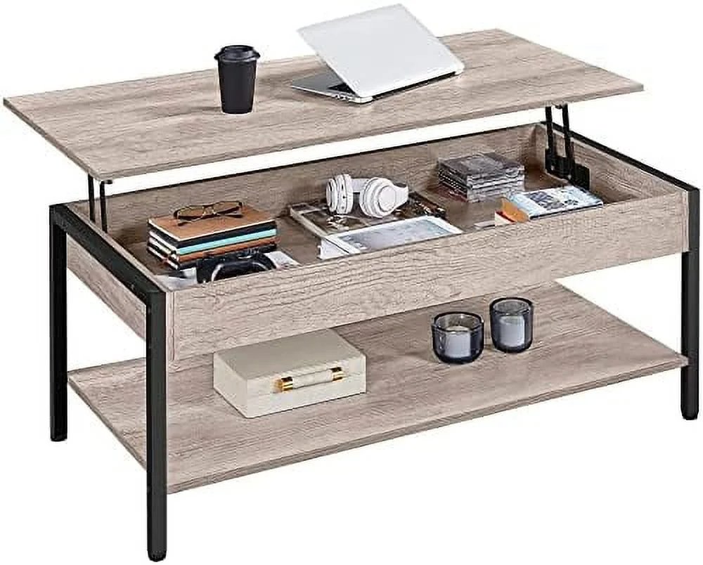 GVJMTKP Industrial Lift Top Coffee Table with Hidden  Compartment  Rustic Wooden Central Table  41 in Center Cocktail Table for Living Room/Reception Room