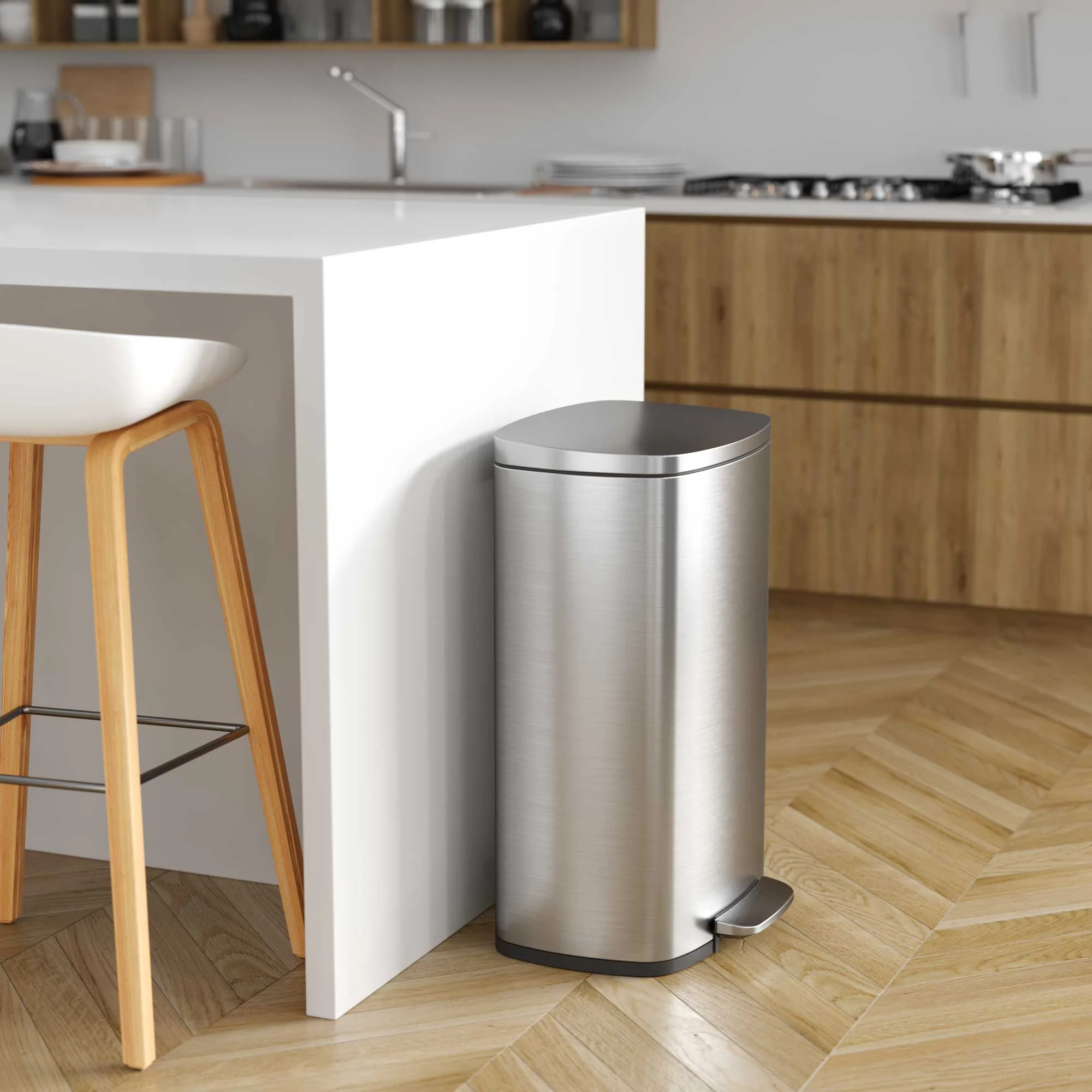 iTouchless SoftStep 13.2 Gallon Step Pedal Garbage Can, Stainless Steel, 50 Liter, Kitchen Trash Bin