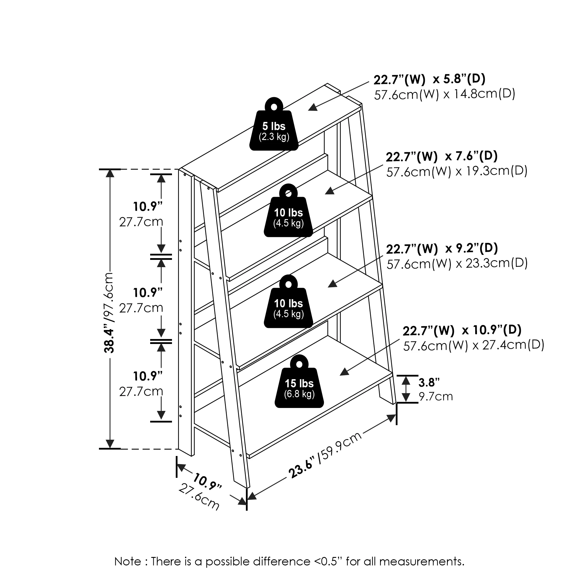 Furinno Ladder Bookcase Display Shelf, 4-Tier, Espresso