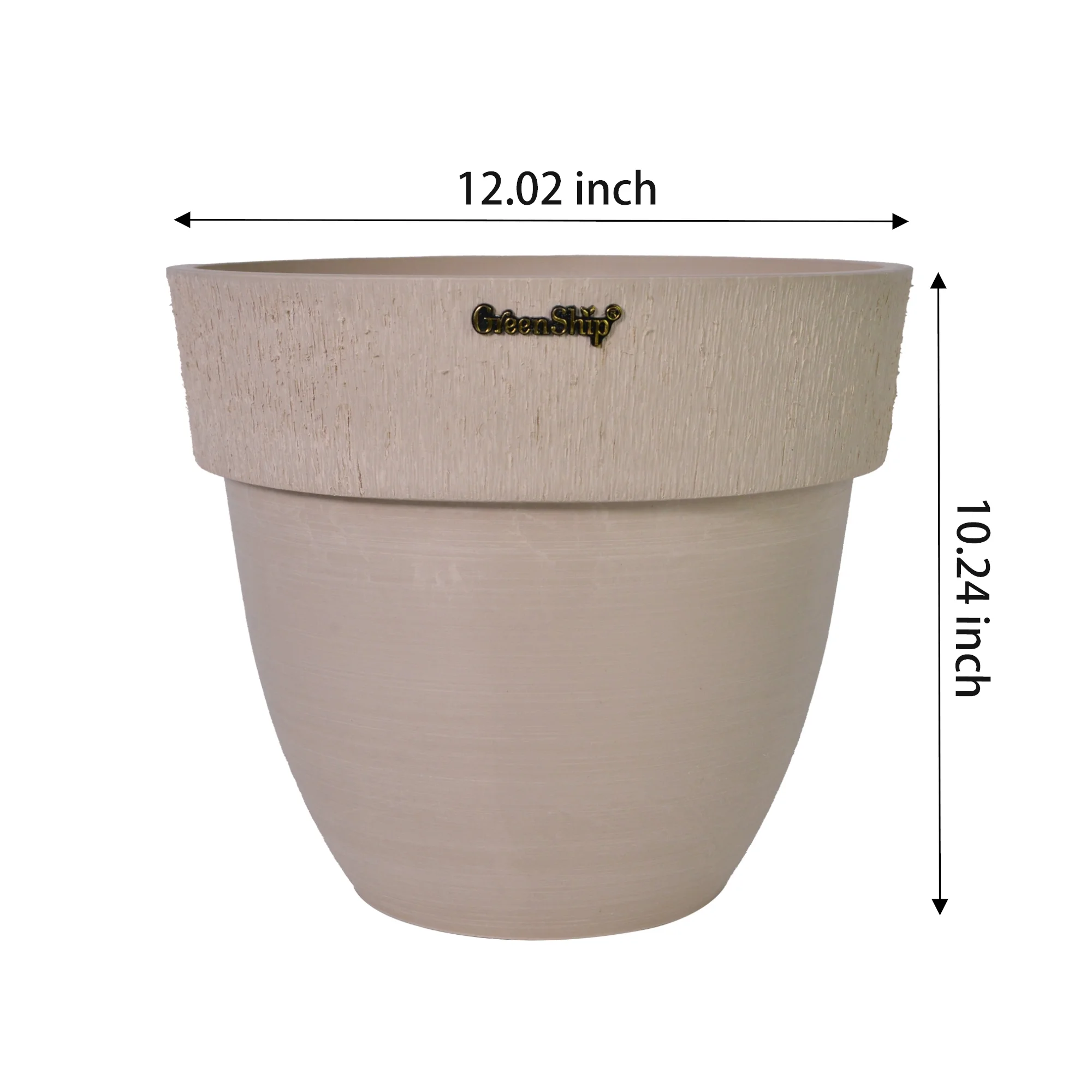 GreenShip 2 Pack 12 Inch Large Planter with Drainage Hole,Modern Garden Plant Pots for Indoor Outdoor Plants and Flowers,PaleClay