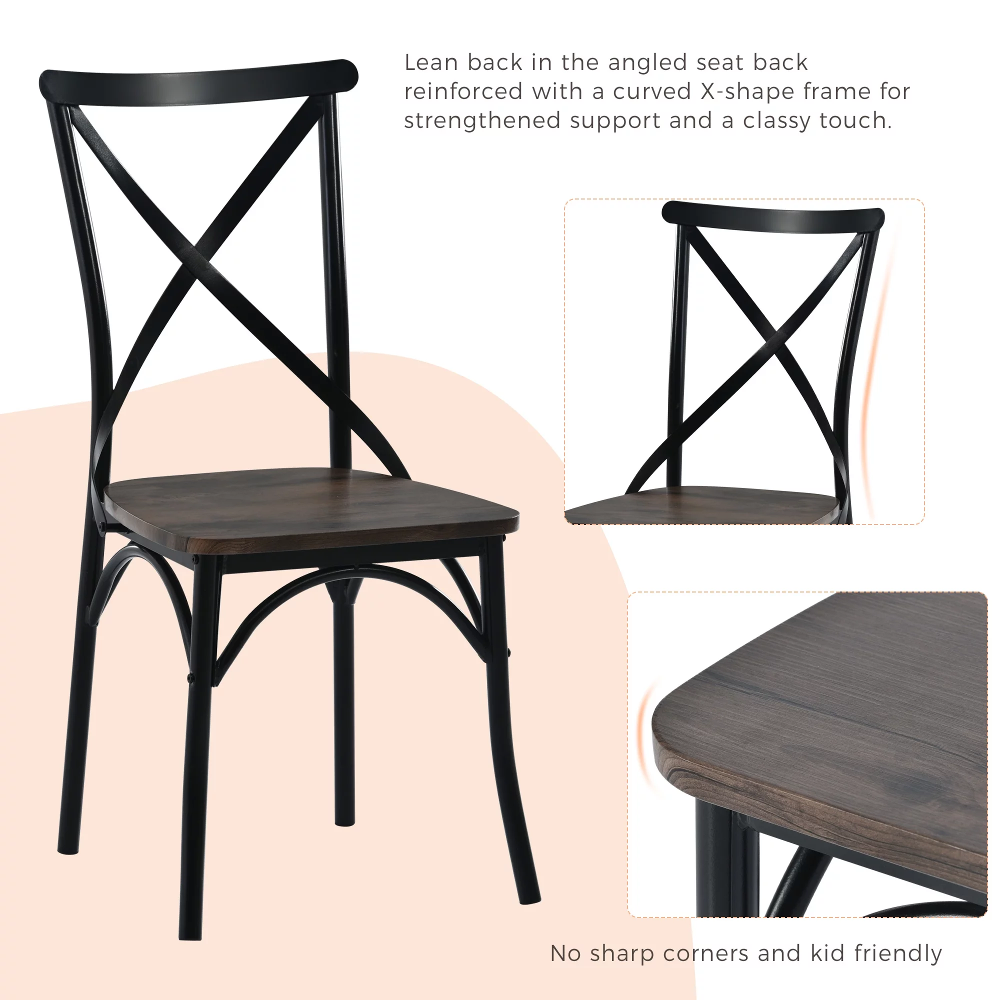 CoSoTower 7 Piece Industrial Dining Table Set Rectangular Table With 6 Dining Chairs Kitchen Table Set With Metal Frame, Rustic Brown