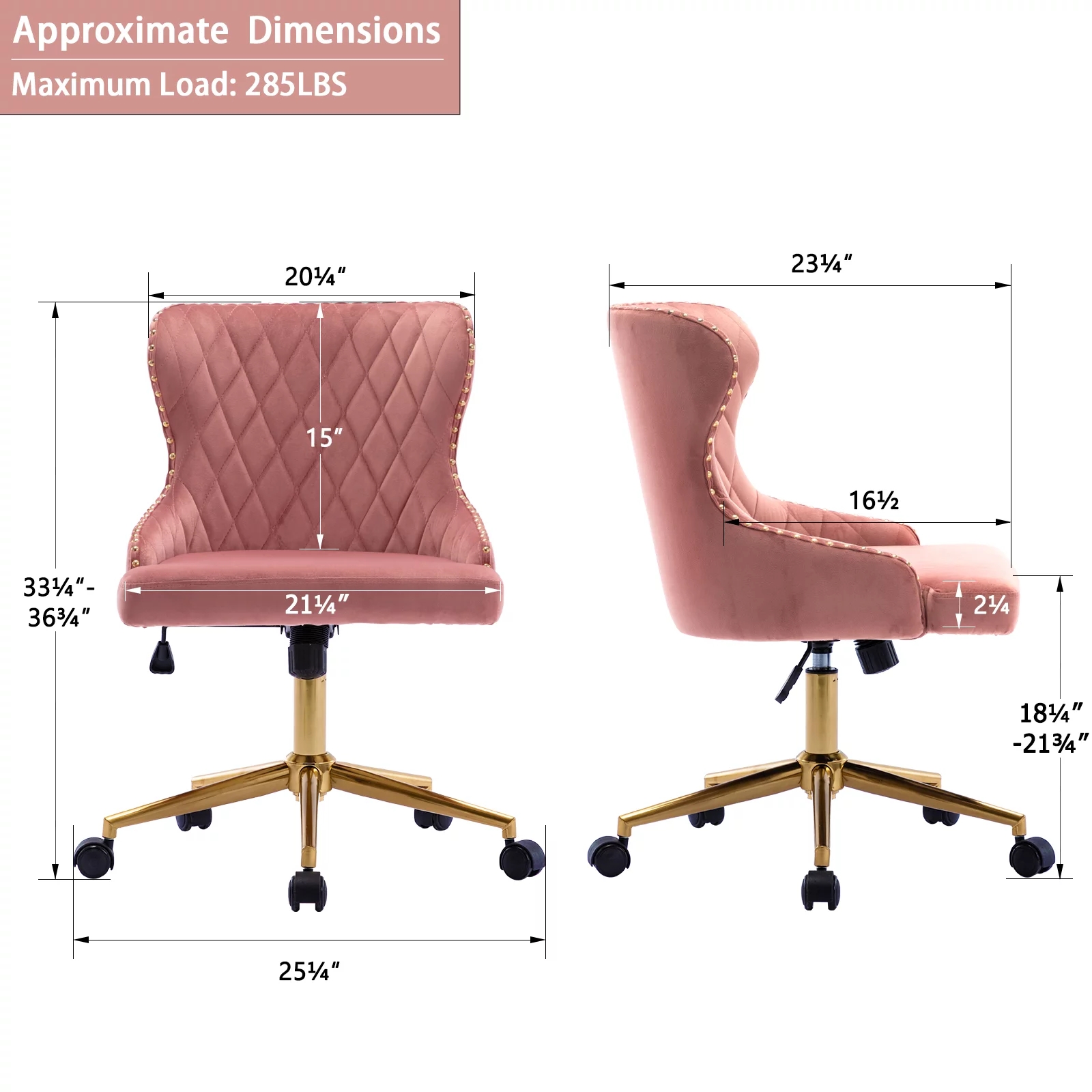 Duhome Office Chair Task Chair Velvet with Studs Pink 1 Pcs