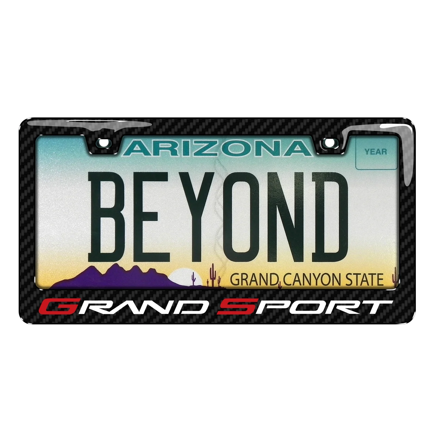Corvette C6 Grand Sport in 3D on Real Carbon Fiber ABS Plastic License Plate Frame
