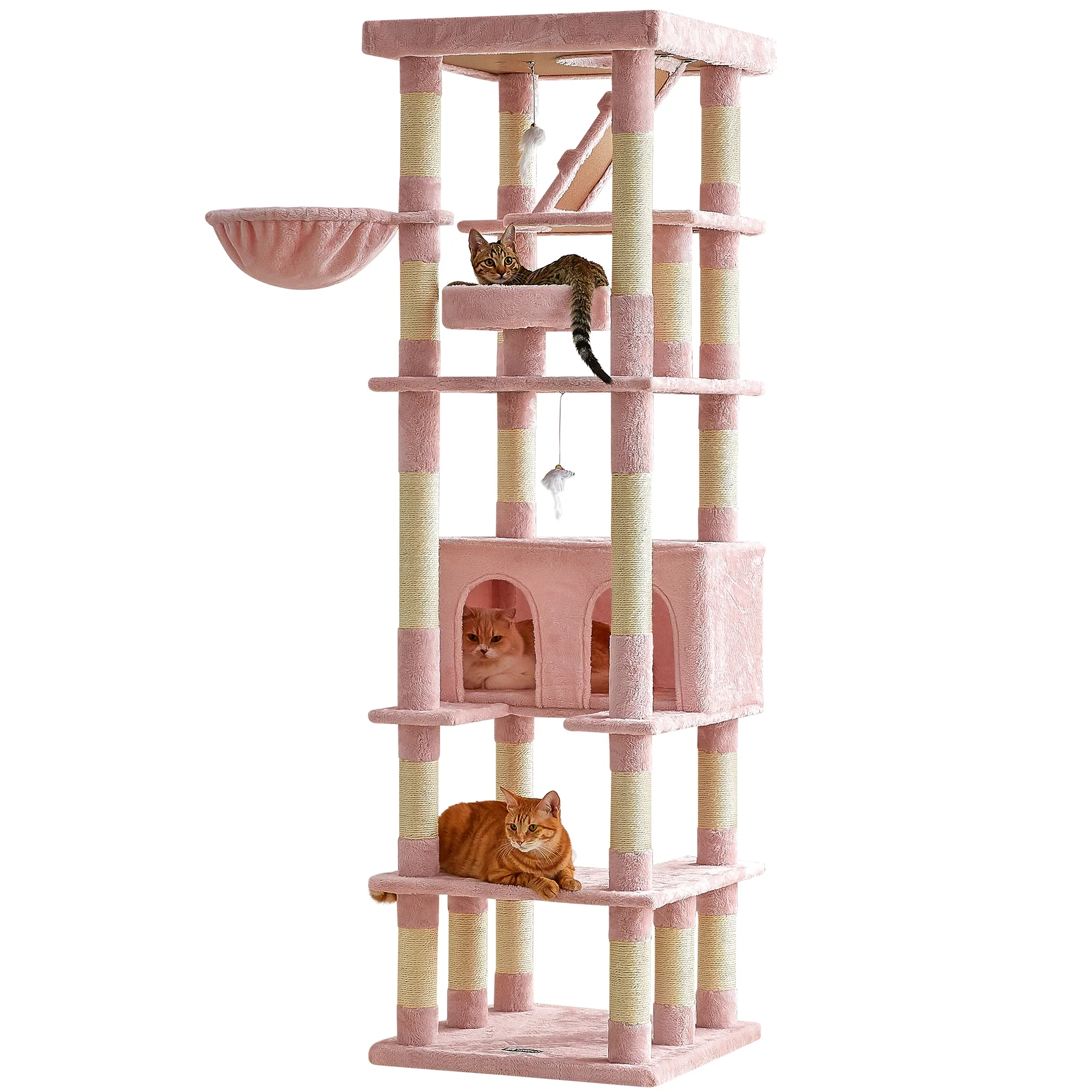 MWPO 74.8-in Extra Large Cat Tree with Double Condo and Scratching Post Tower,Pink