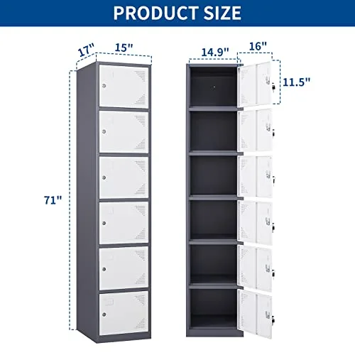 Fesbos Metal Locker Steel Storage Cabinet with 6 Doors for Office School Gym Metal Storage Locker Cabinets for Employees Students Steel Locker