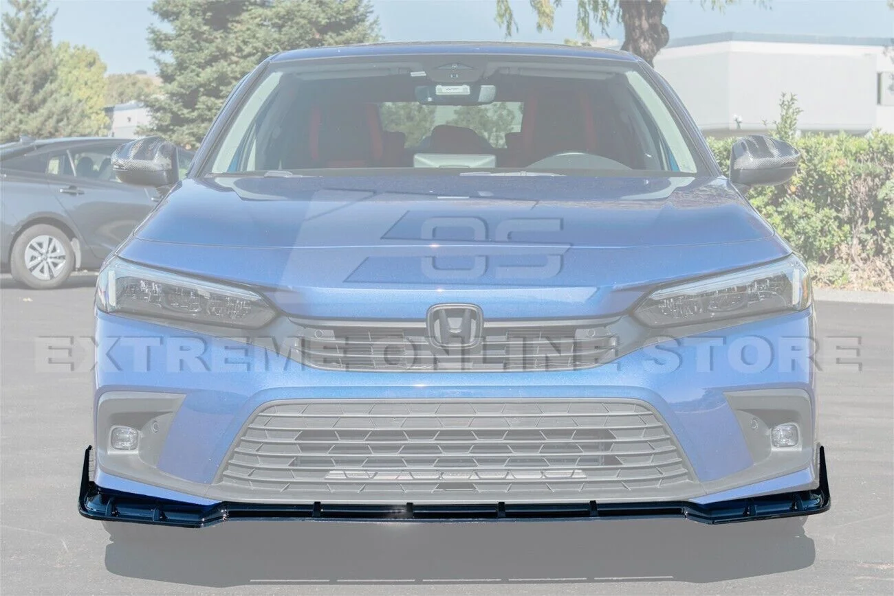 Replacement For 2022-Present Honda Civic | JDM Performance Style Fiber 3-Pieces ABS Plastic - Painted Glossy Black Front Bumper Lip Chin Spoiler Lower Splitter