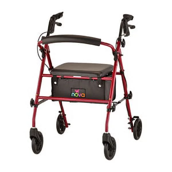 Rollator Nova Journey Steel Frame Rolling Walker Weight Capacity 275 lbs (Red)