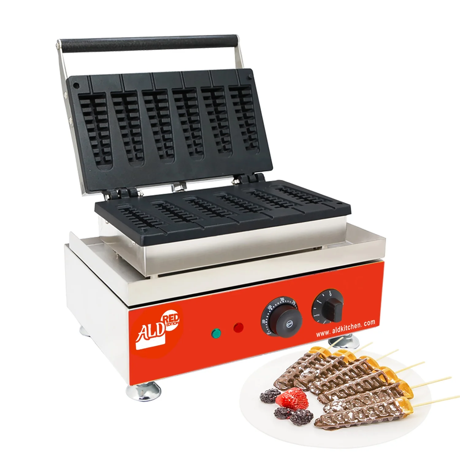 ALD Red Waffle Stick Maker | 6 Tree Waffles on a Stick | Stick Waffle Maker | Stainless Steel