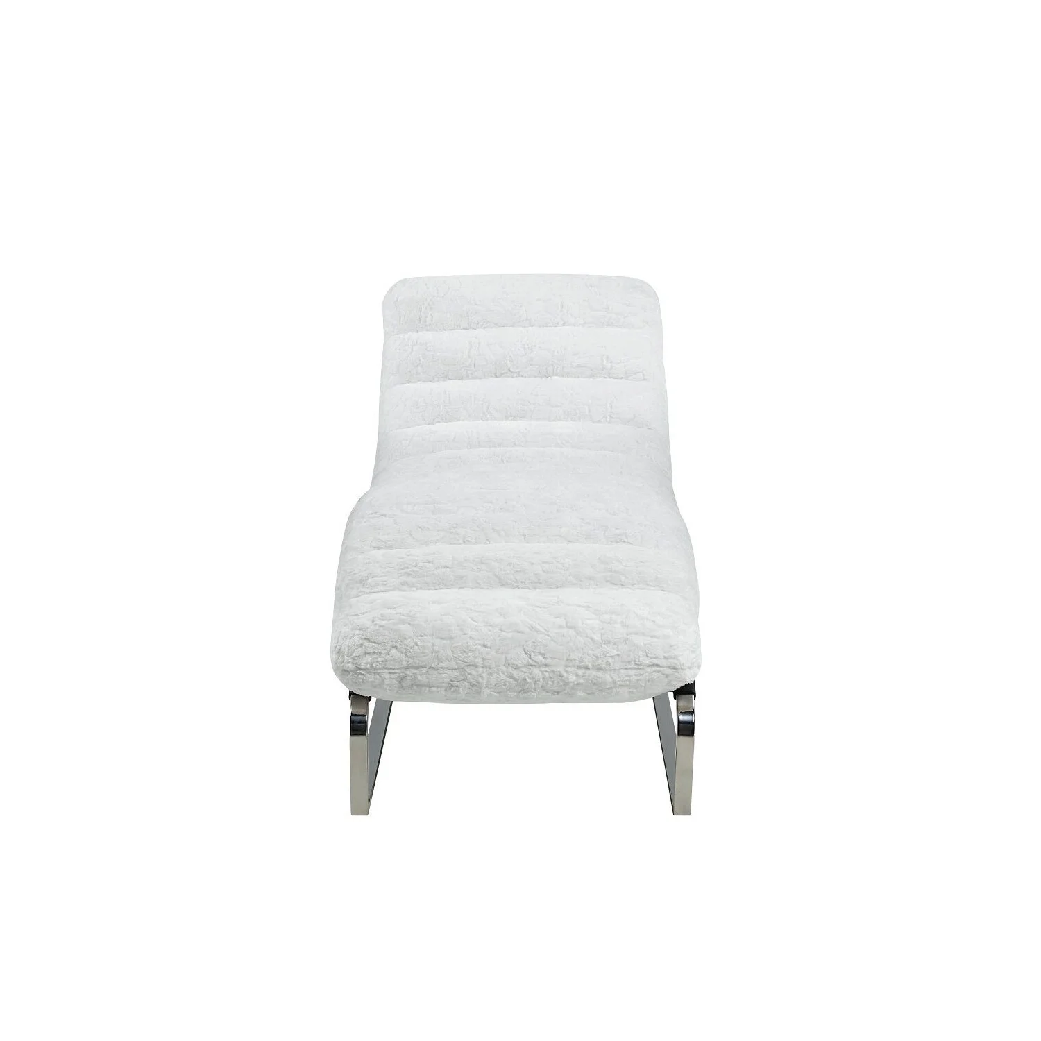 Benjara 60 Inch Chaise Lounger, White Teddy Sherpa Upholstery, Stainless Steel Legs