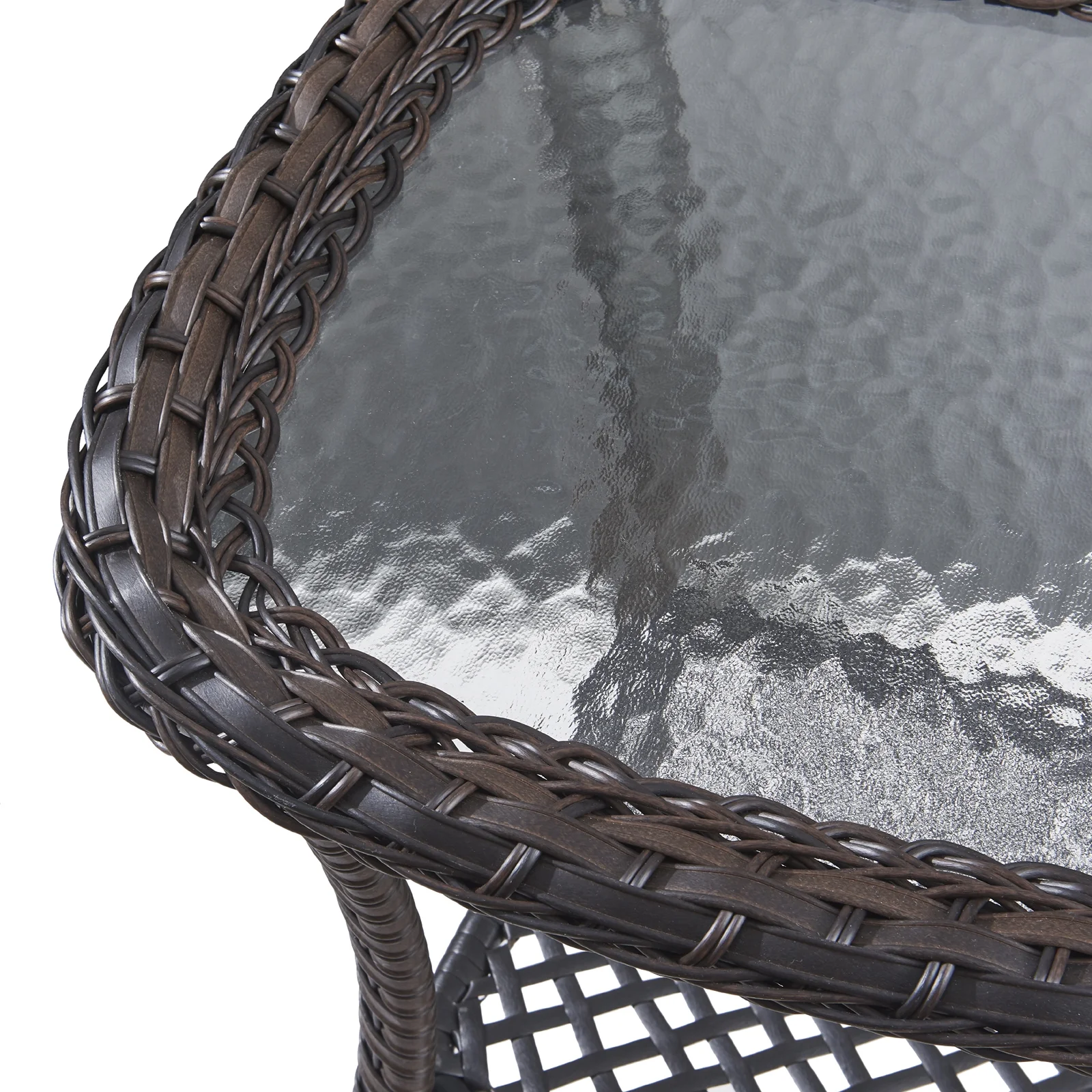 POCASSY Wicker Rattan Side Table With Built-In Glass