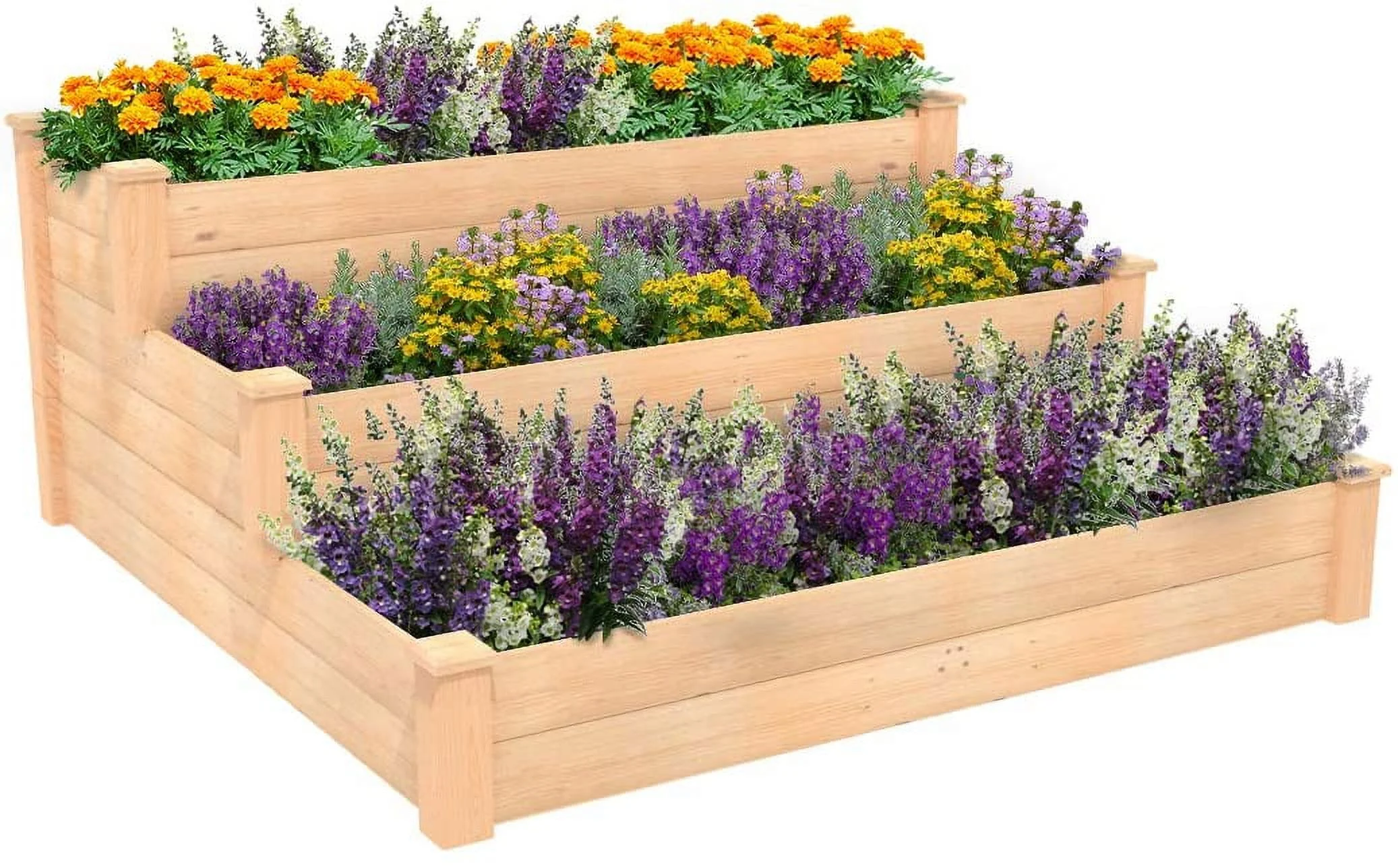 Raised Bed Planter, 4’X4’. Outdoor Wooden Raised Garden Bed Kit For Vegetables, Fruit, Herbs, Flowers And Plants, Tiered Design.