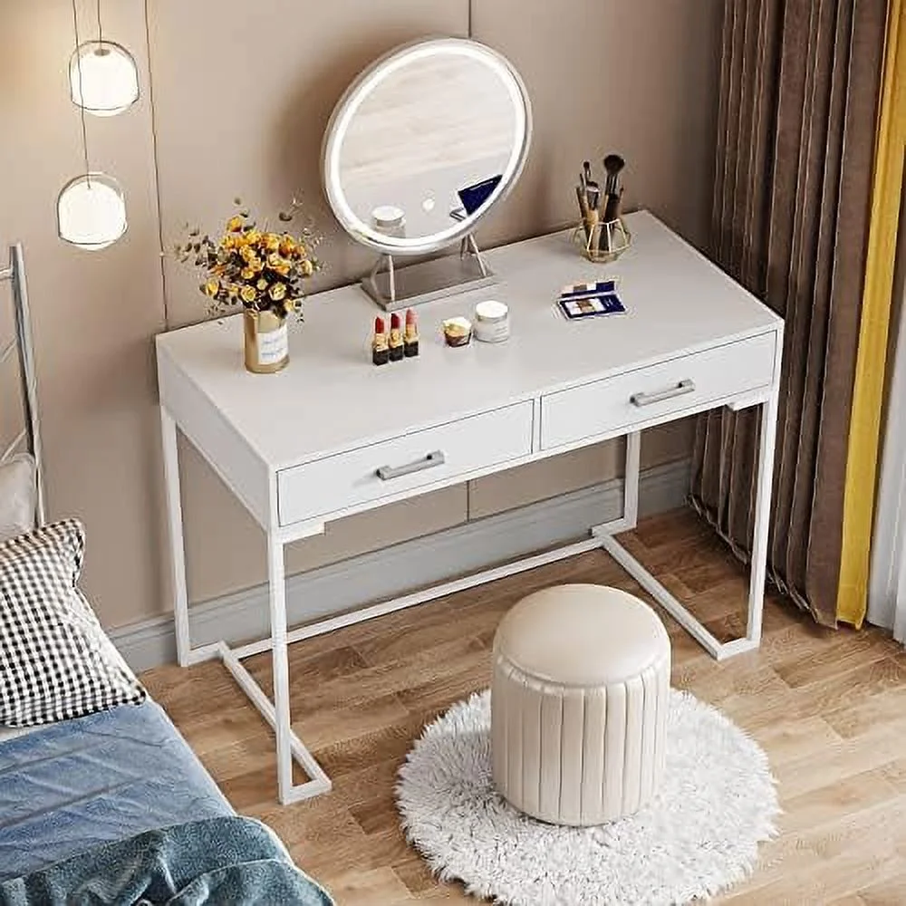 YPDCHB Vanity Desk with 2 Drawers  White and Gold Small  Vanity  Modern Vanity Table Dressing Desk for Women Girls Gifts (Without Mirror)  39" W