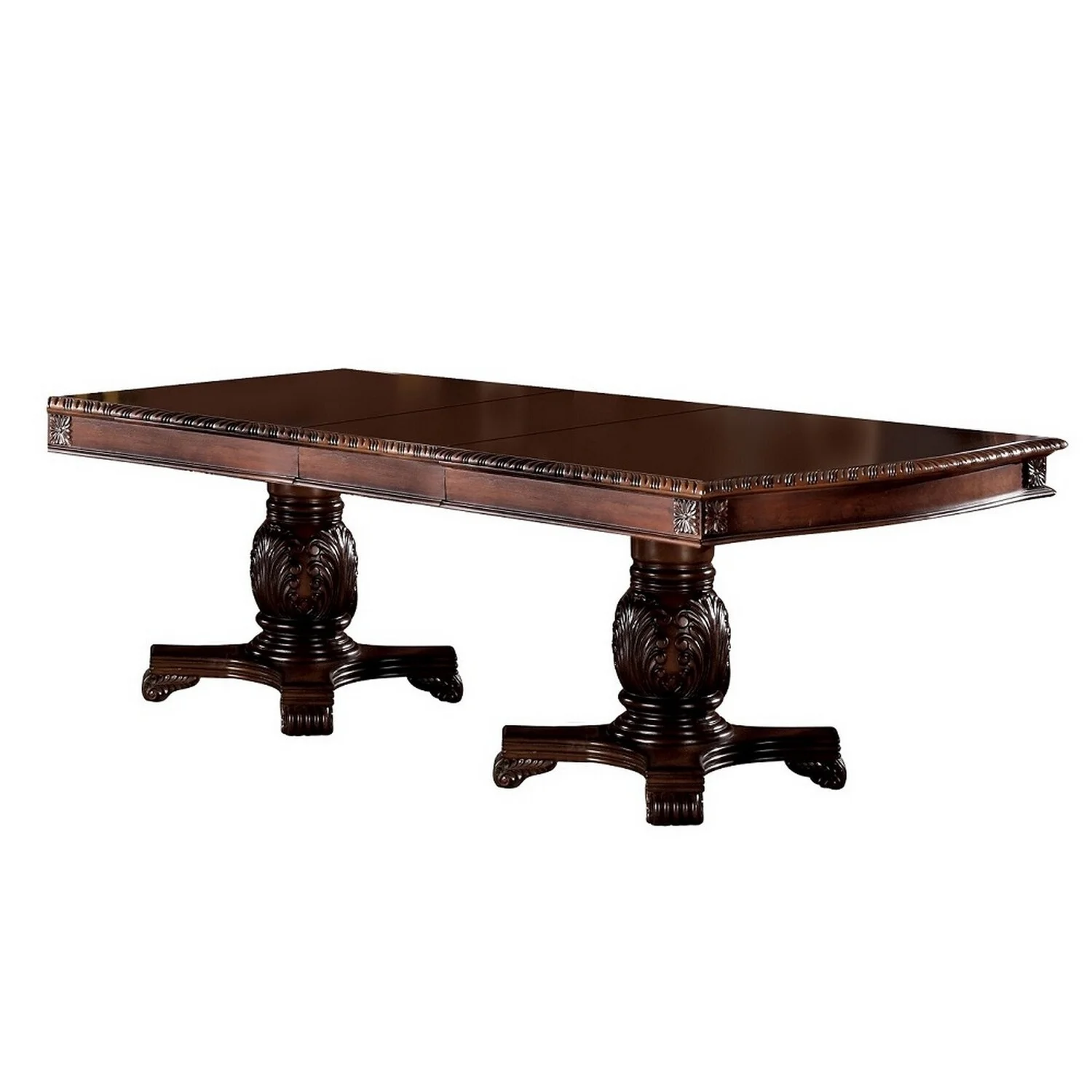 BenJara Loki Dining Table, 66-96 Inch Extendable, Brown Ornate Leaf Motifs and Trim