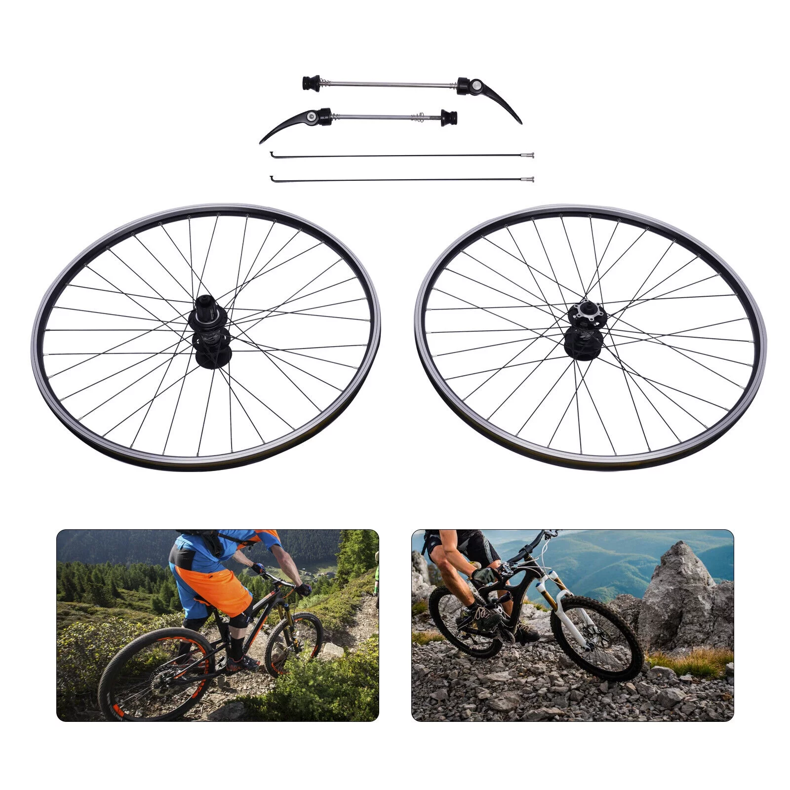 ZhdnBhnos 29 inch Quick Release Mountain Bike Wheel Set Aluminum Alloy Rim Disc Brake MTB Bicycle Front & Rear Wheelset Black
