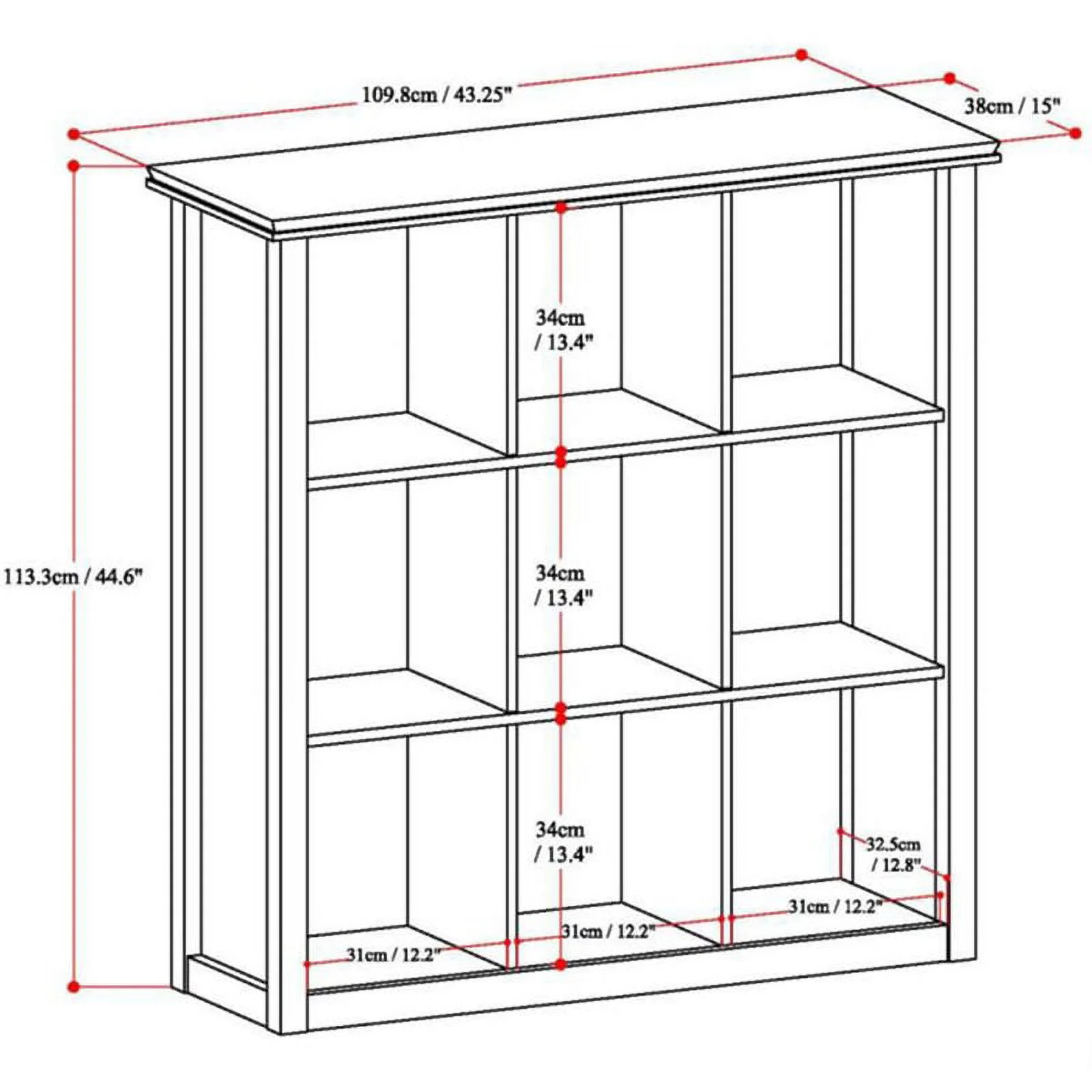 Pemberly Row Transitional Wood  9 Cube Bookcase and Unit in Gray
