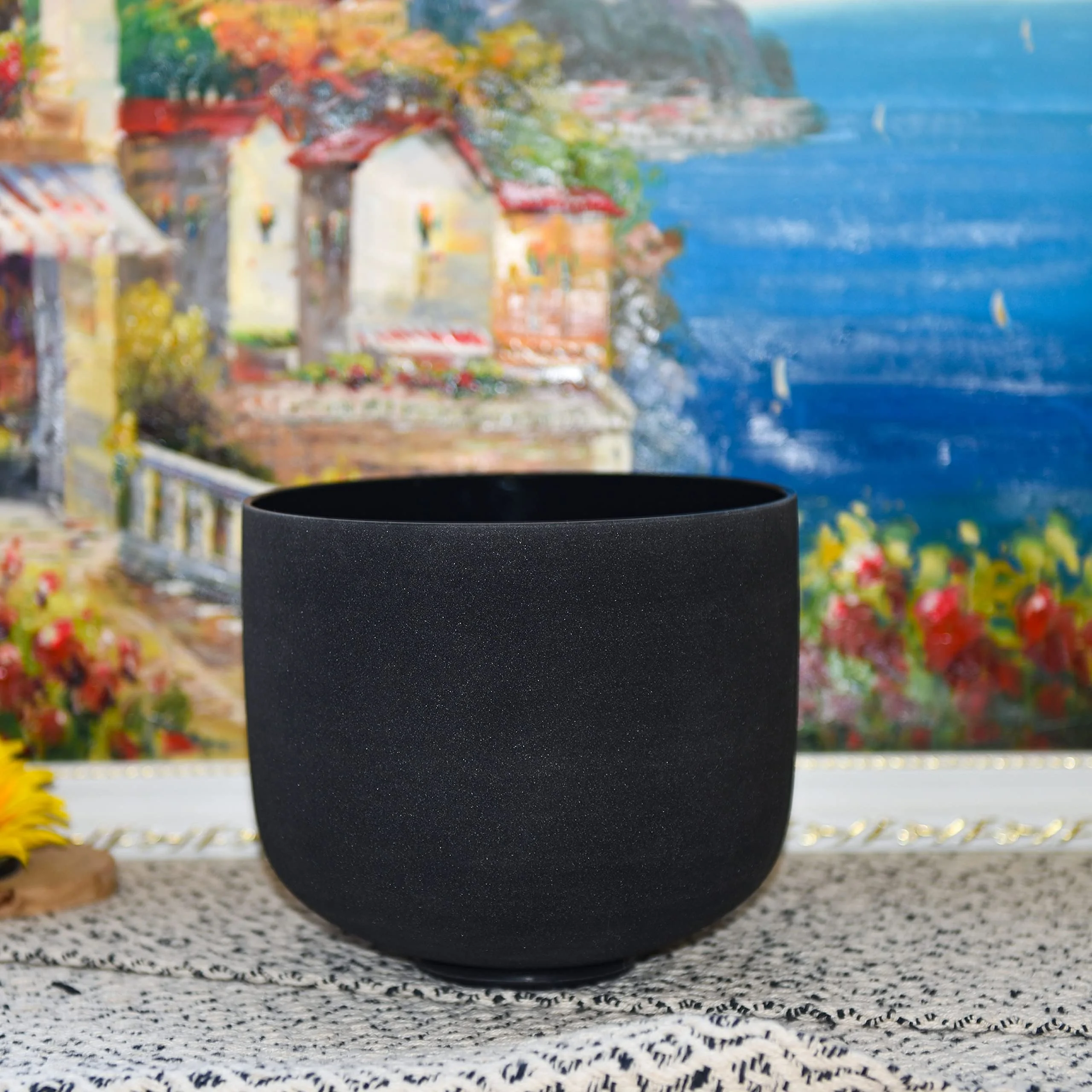 TOPFUND 432Hz Chakra Set of 7 Black Crystal Singing Bowls 8-14 Inch with Heavy duty carrying cases and Suede Stick