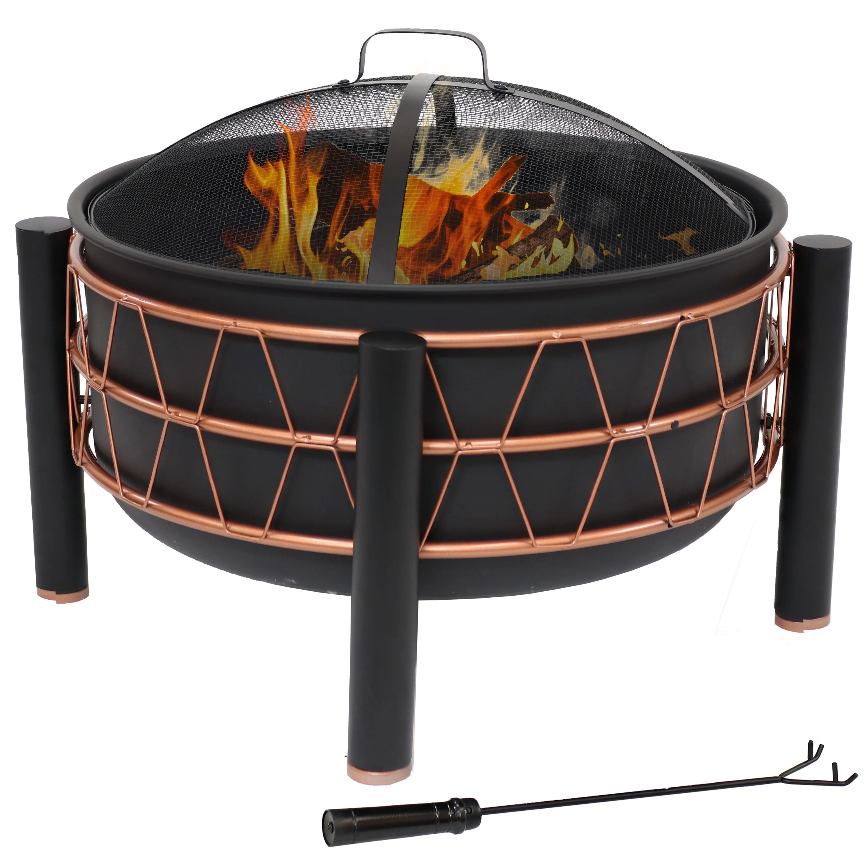 Sunnydaze Steel Wood-Burning Outdoor Fire Pit with Trapezoid Pattern and Cover - 24.5