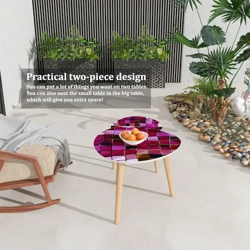 TQJKLFDY Small Coffee Nesting  Abstract Stained Glass Mosaic Violet Circles Triangle End  Center   Modern   Room Bedroom Balcony