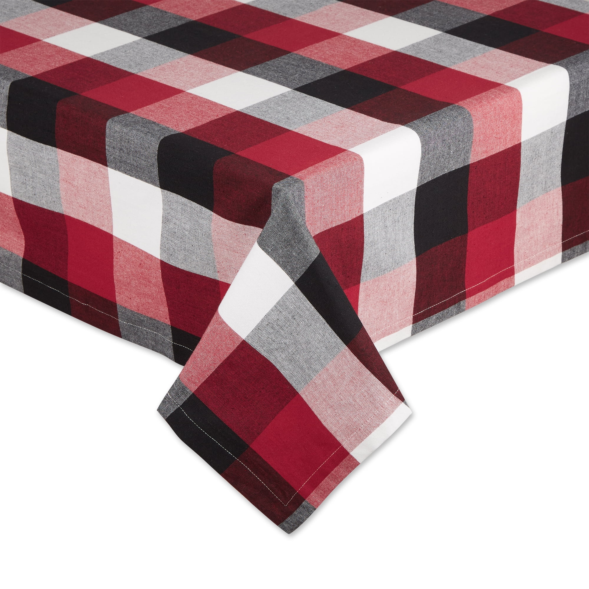 DII Cardinal Red Multi-Color Check Cotton Tablecloth 60x104