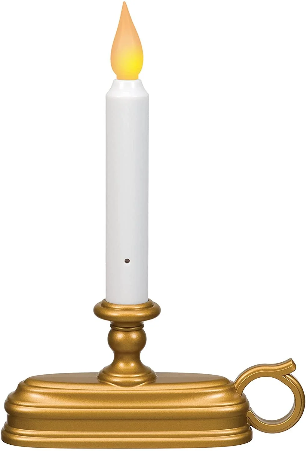 Dual Flame Color Dusk to Dawn Sensor Battery Operated 9 inch LED Window Candle, Gold/Brass