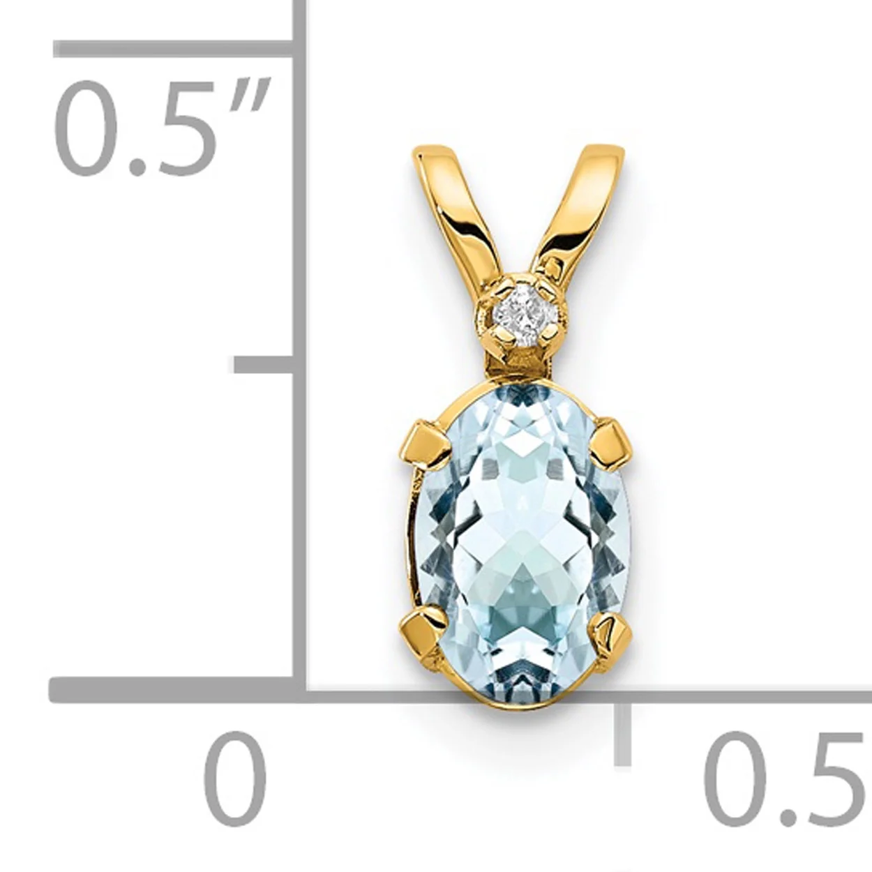 Carat in Karats 14K Yellow Gold Diamond & Aquamarine Birthstone Pendant Charm (12mm x 4.5mm) With 14K Yellow Gold Lightweight Rope Chain Necklace 20''