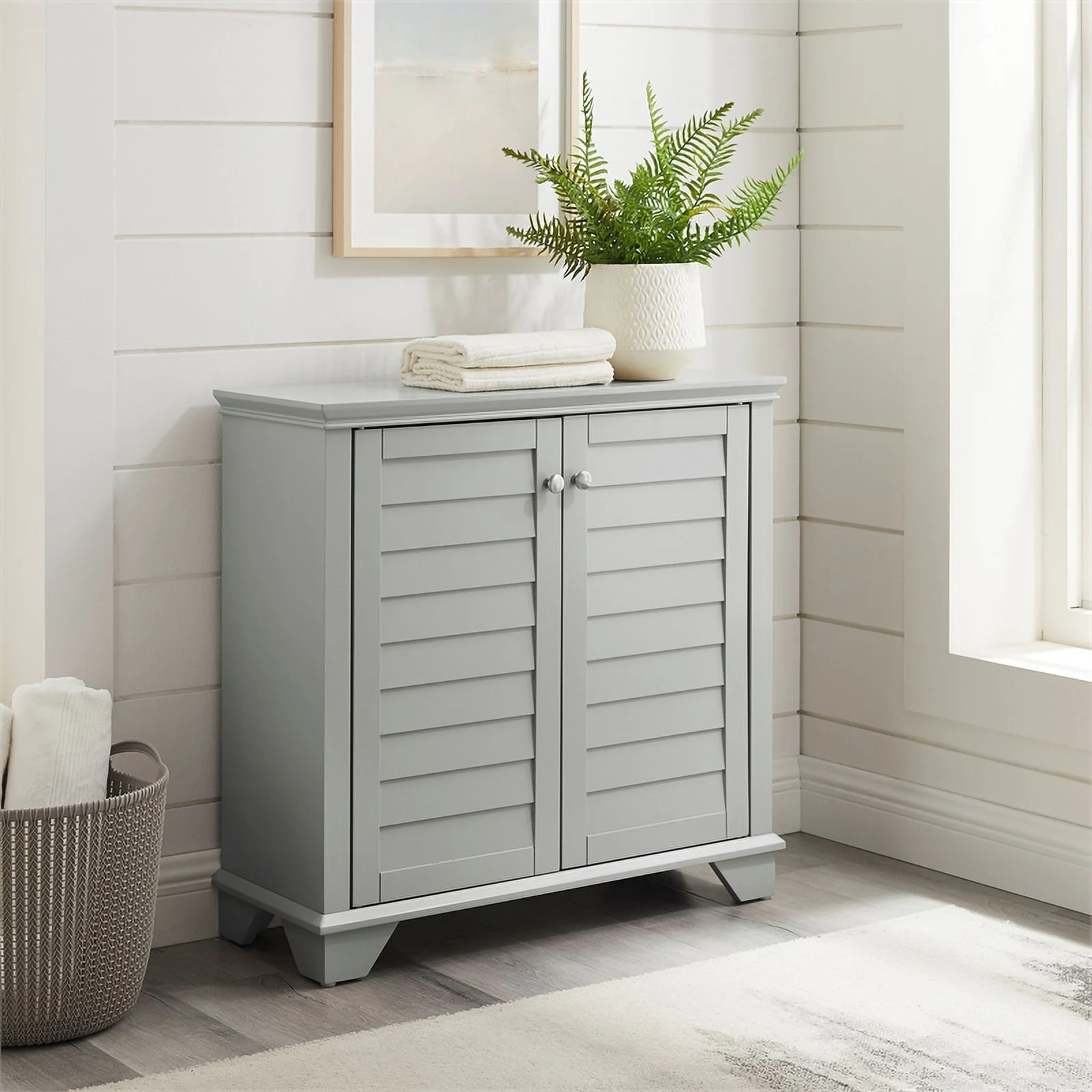 Pemberly Row MDF Wood and Birch Veneer Storage Cabinet in Gray
