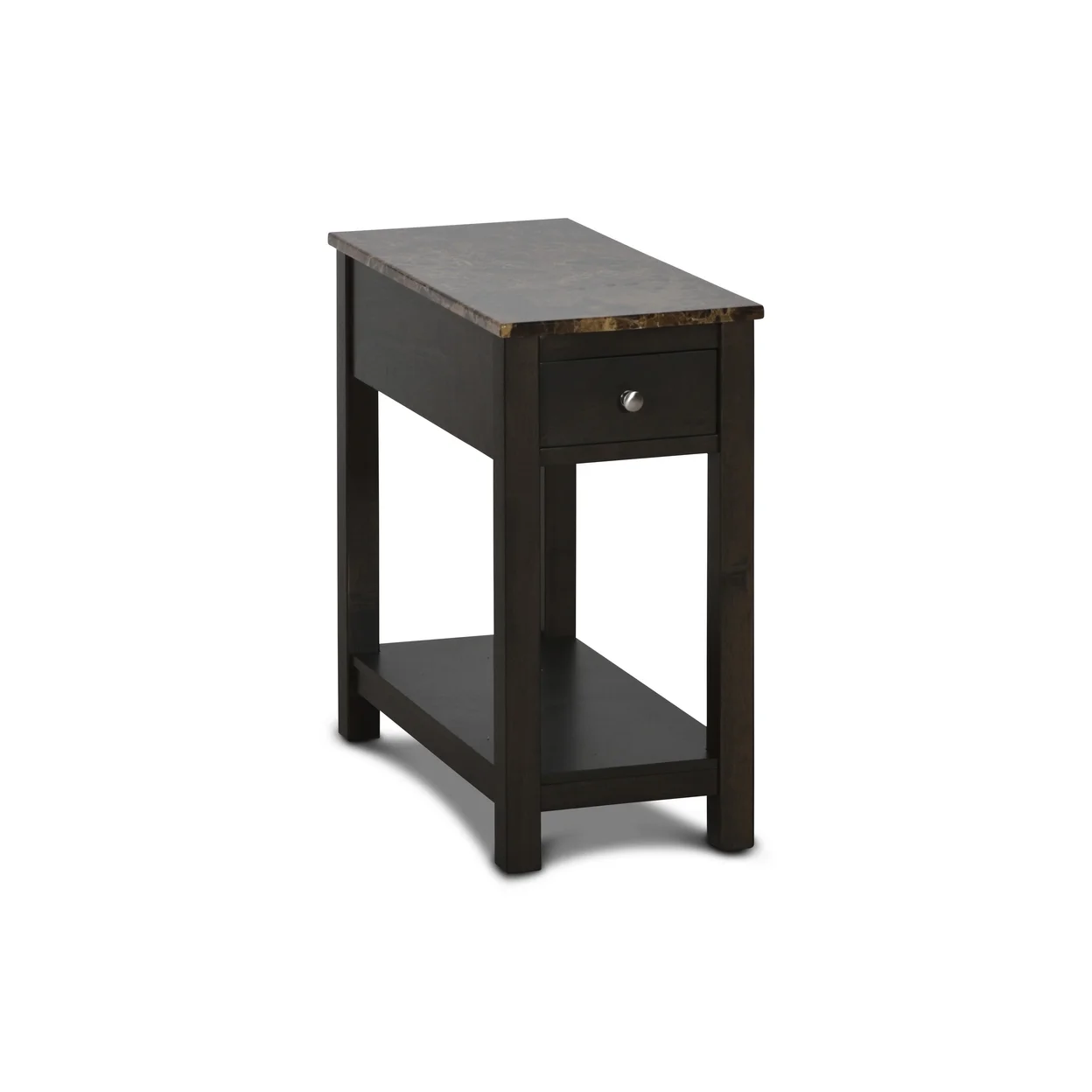 Zeva 24 Inch Narrow Side End Table Faux Marble Top 1 Drawer Brown - Saltoro Sherpi