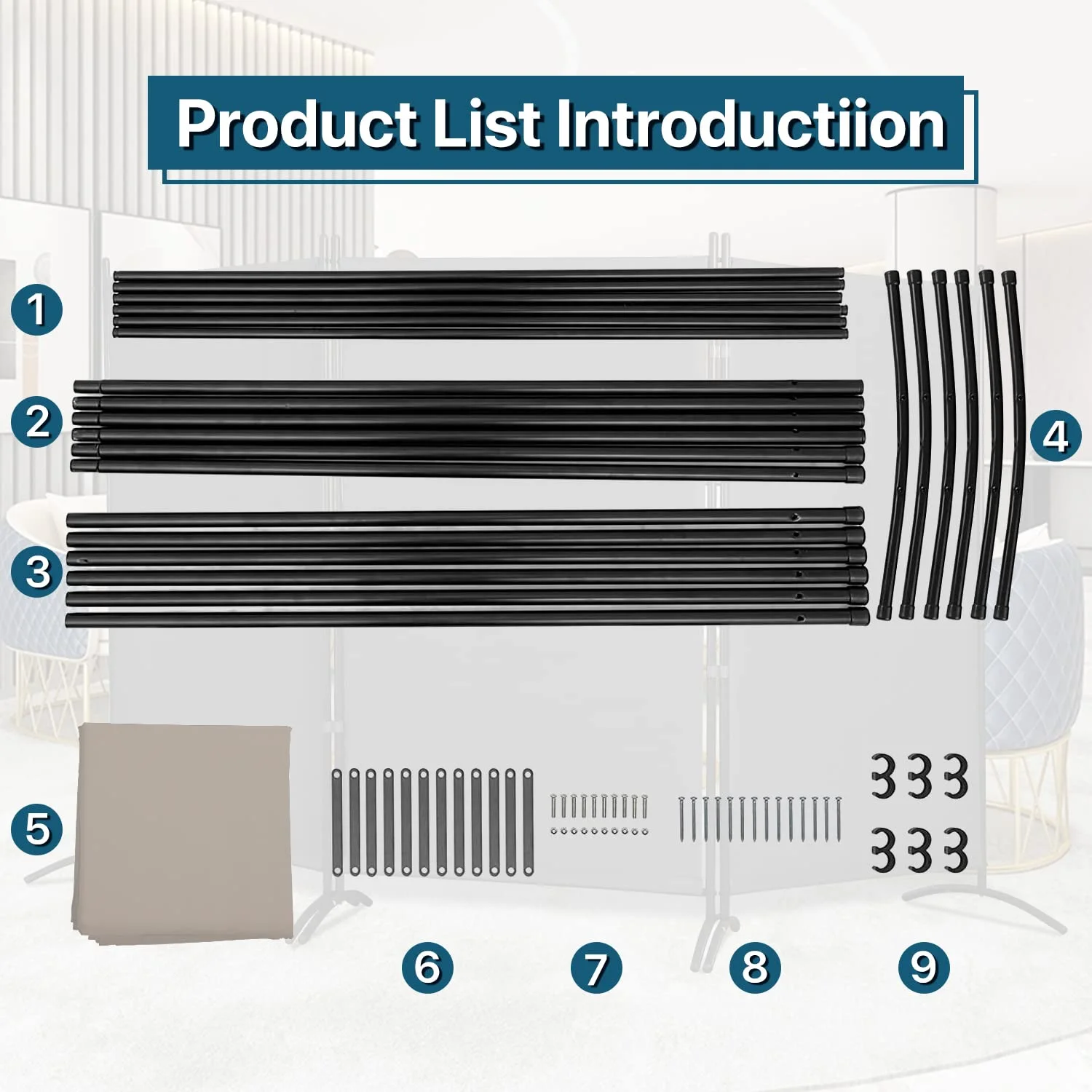 3 Panel Room Divider Folding Privacy Screen 5.9FT Partition Room Separators with Metal Frame Portable Freestanding Room Divider, Beige