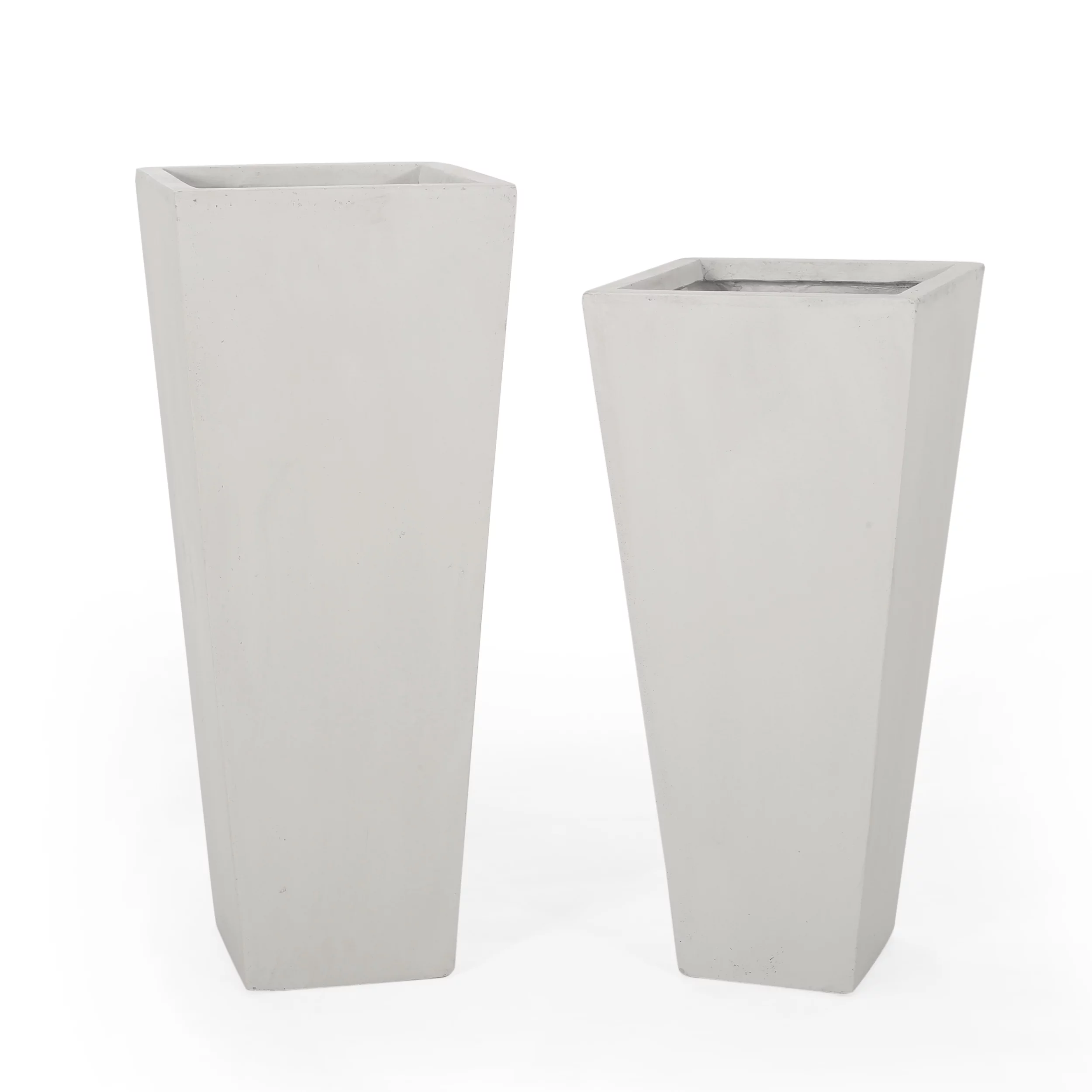 Noble House Ella Outdoor Modern Large and Medium Cast Stone Planter Set in White