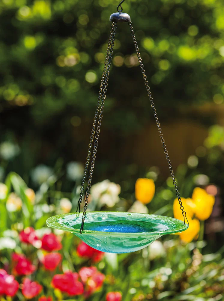 Evergreen Colors of the Sea Hanging Glass Birdbath