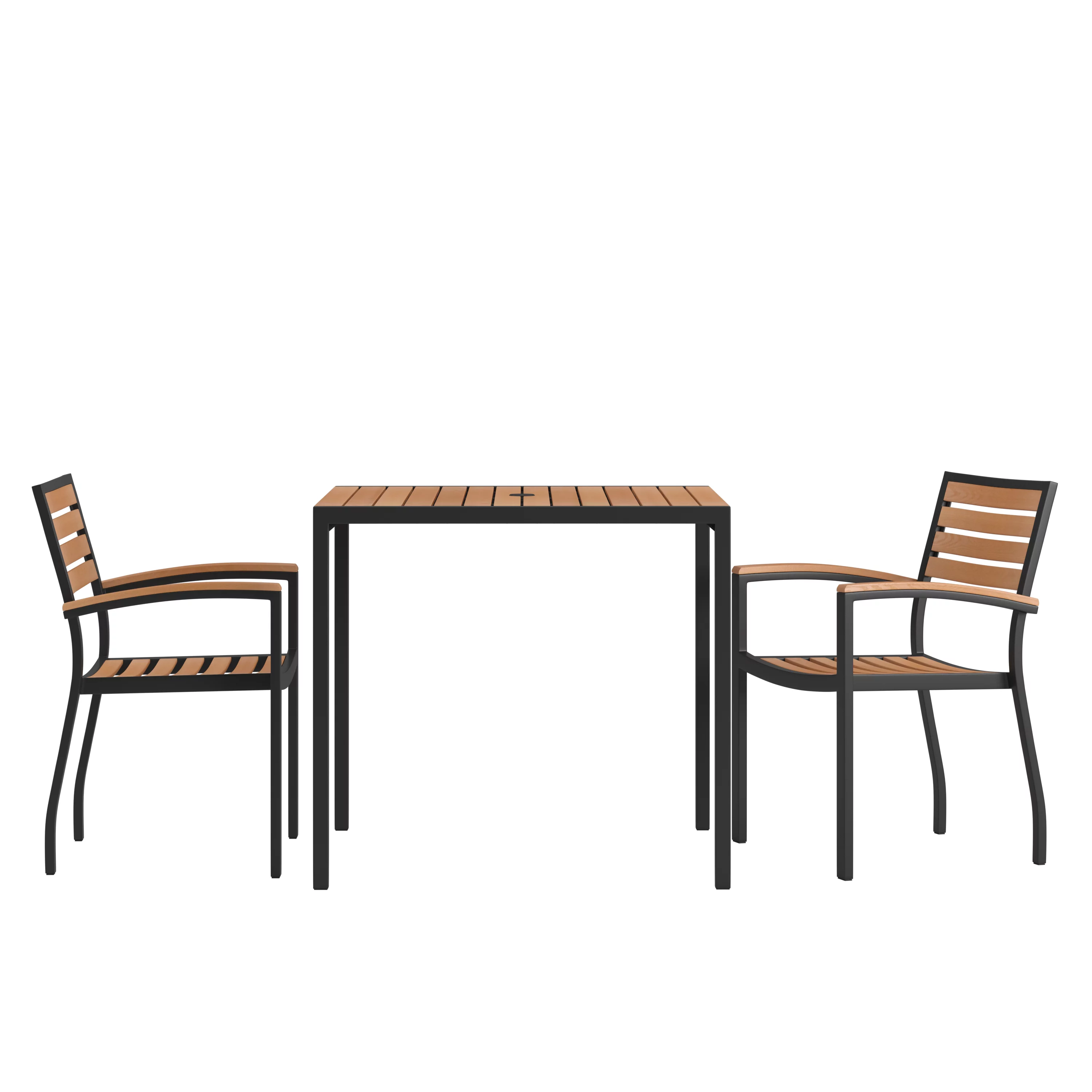 Flash Furniture Lark Series 3-Piece Metal/Aluminum Teak Patio Table and Chair Set, Teak