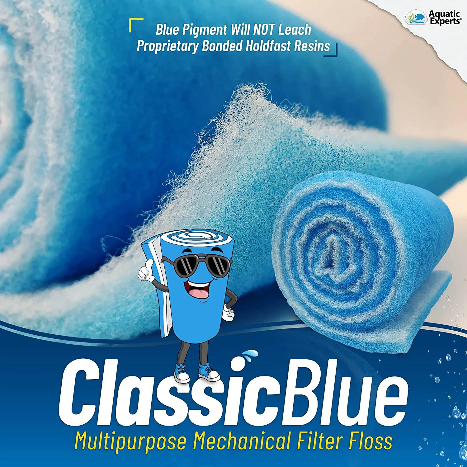 Aquatic Experts Classic Bonded Aquarium Filter Pad -12 Inches by 72 Inches by .75 Inch - Blue and White Aquarium Filter Media Roll Bulk Can Be Cut to Fit Most Filters, Made in USA